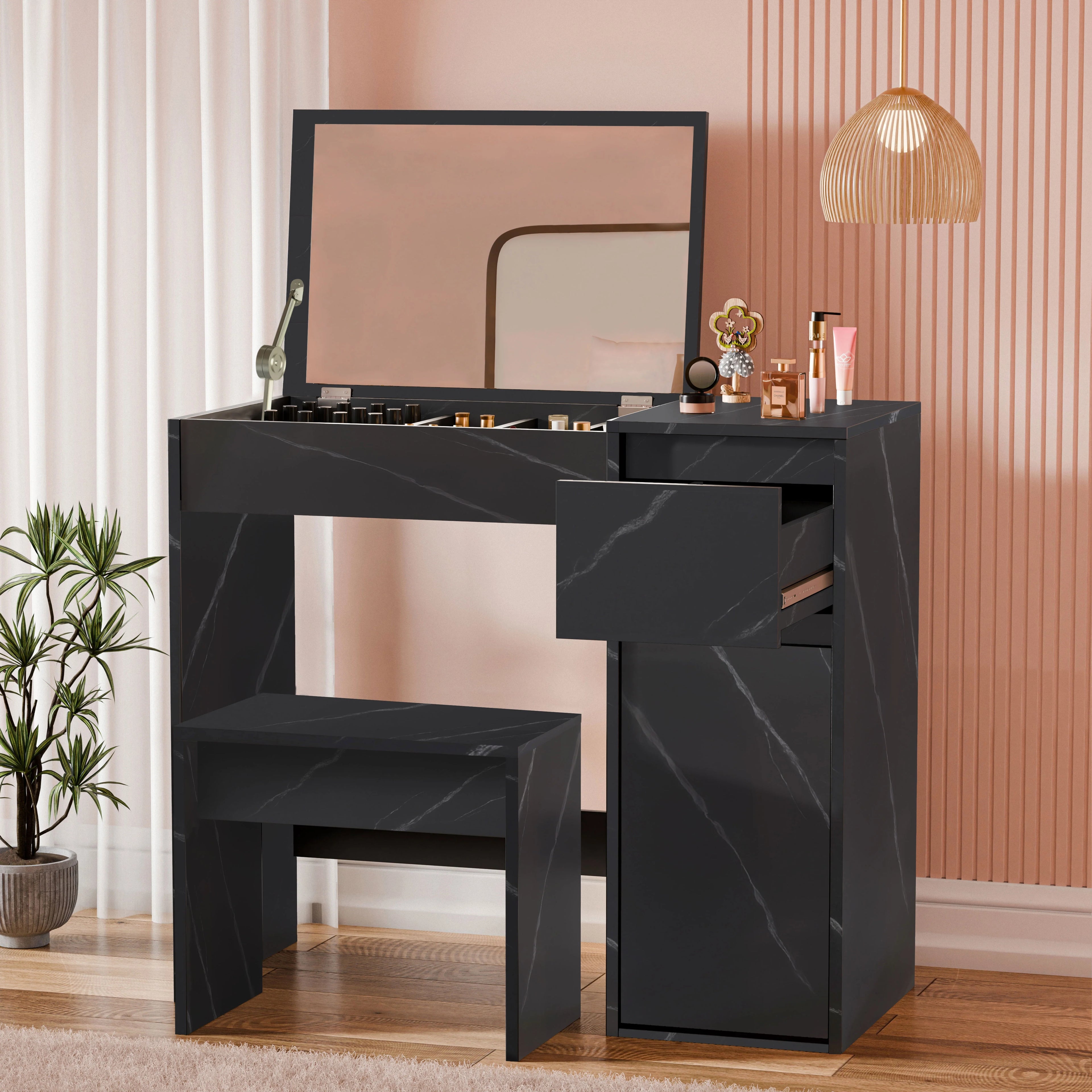 Dressing Table with Mirror and Storage - Makeup Vanity Desk for Girls