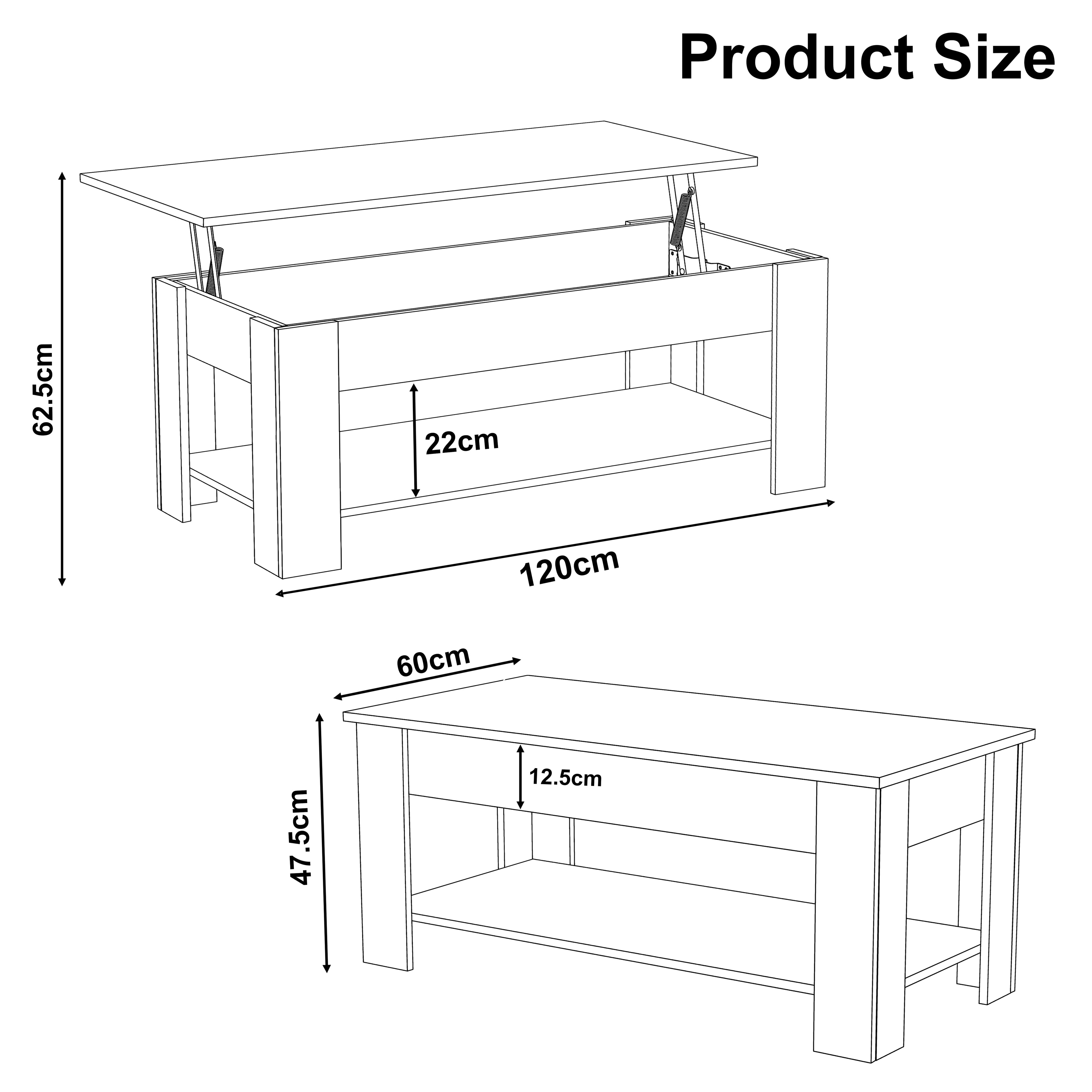 Lift Top Storage Coffee Table | Lift Up Modern Tea Table 120cm Wide