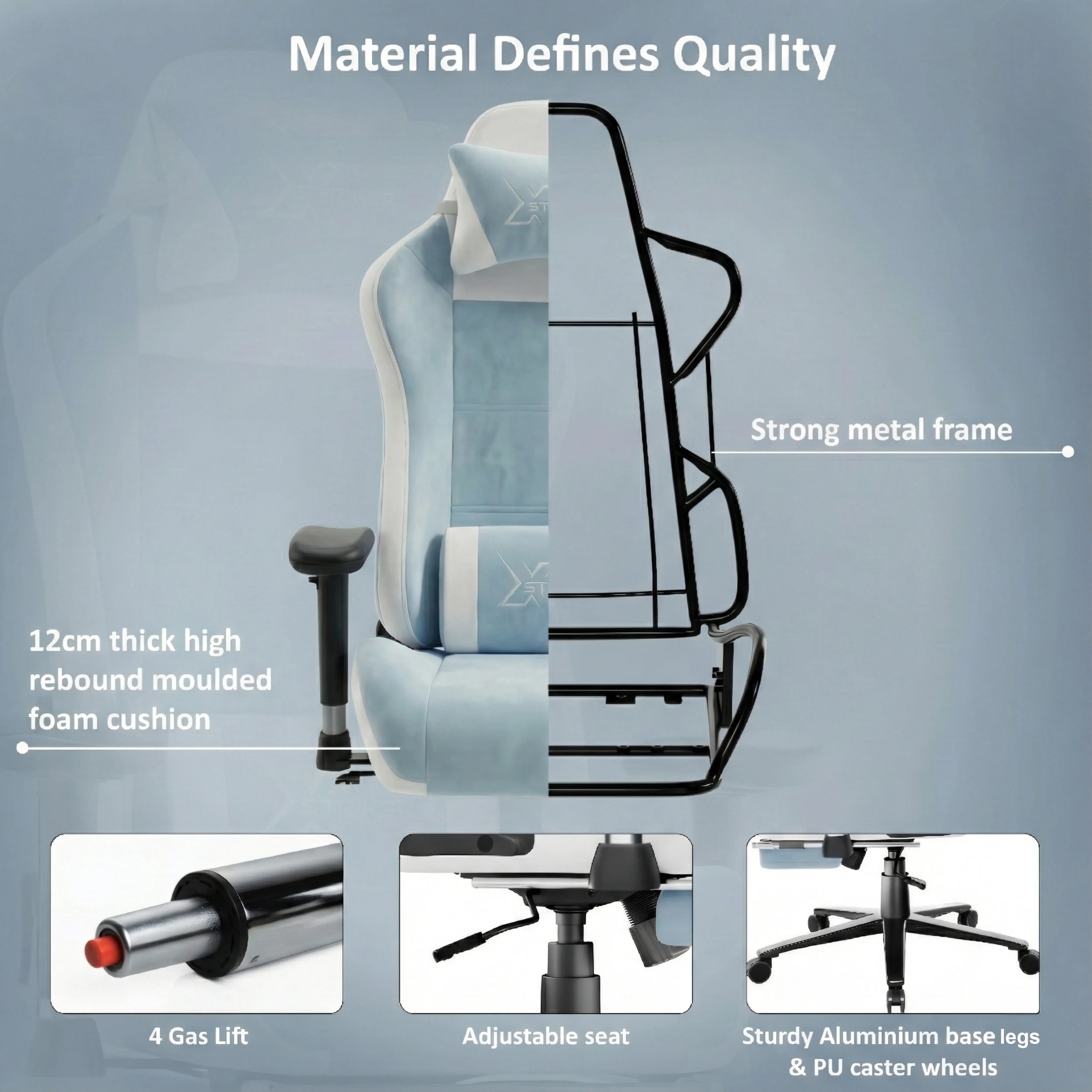 Xstriker Velvet Gaming Chair with Footrest – Wide Ergonomic Chair