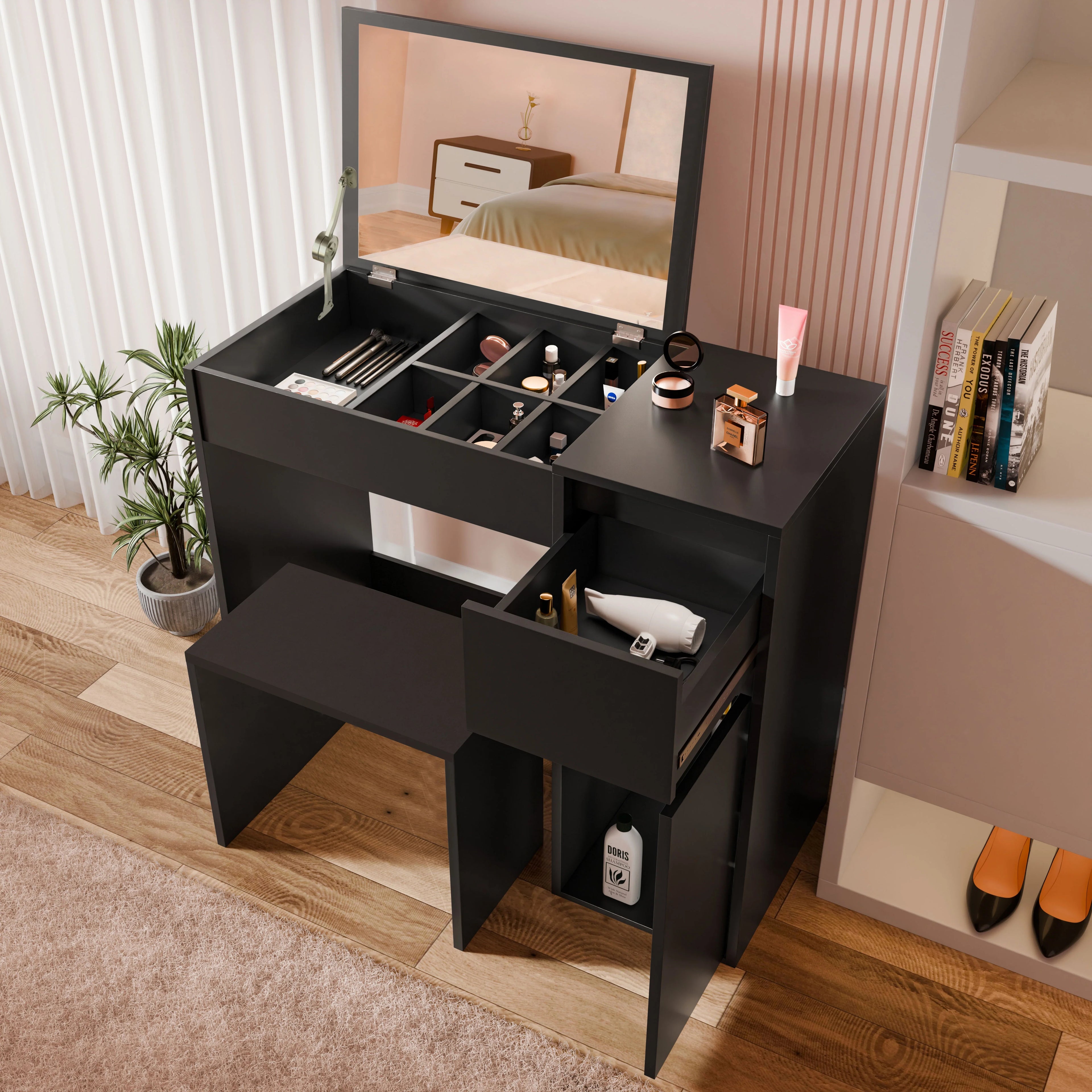 Dressing Table with Mirror and Storage - Makeup Vanity Desk for Girls
