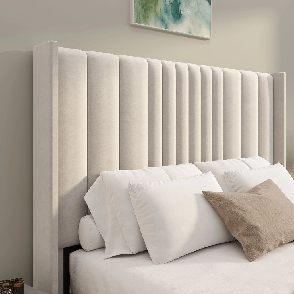 Winged Ottoman Bed Frame with Lines - Ottoman Storage Bed