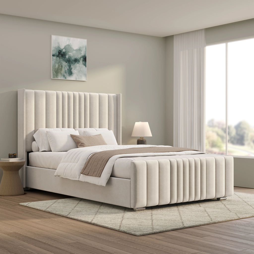 Winged Ottoman Bed Frame with Lines - Ottoman Storage Bed