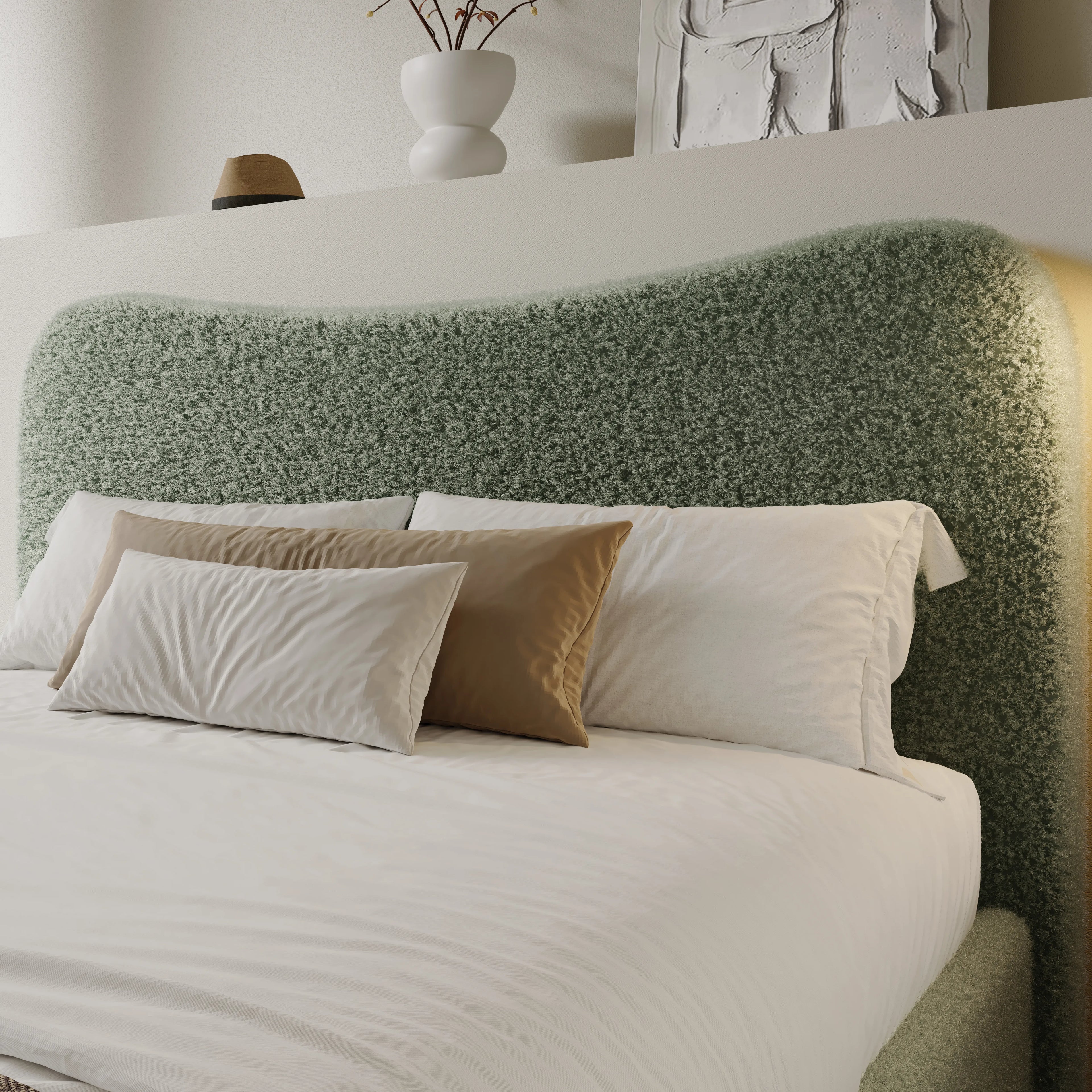Curved Headboard Ottoman Storage Bed - Boucle Ottoman Bed Frame