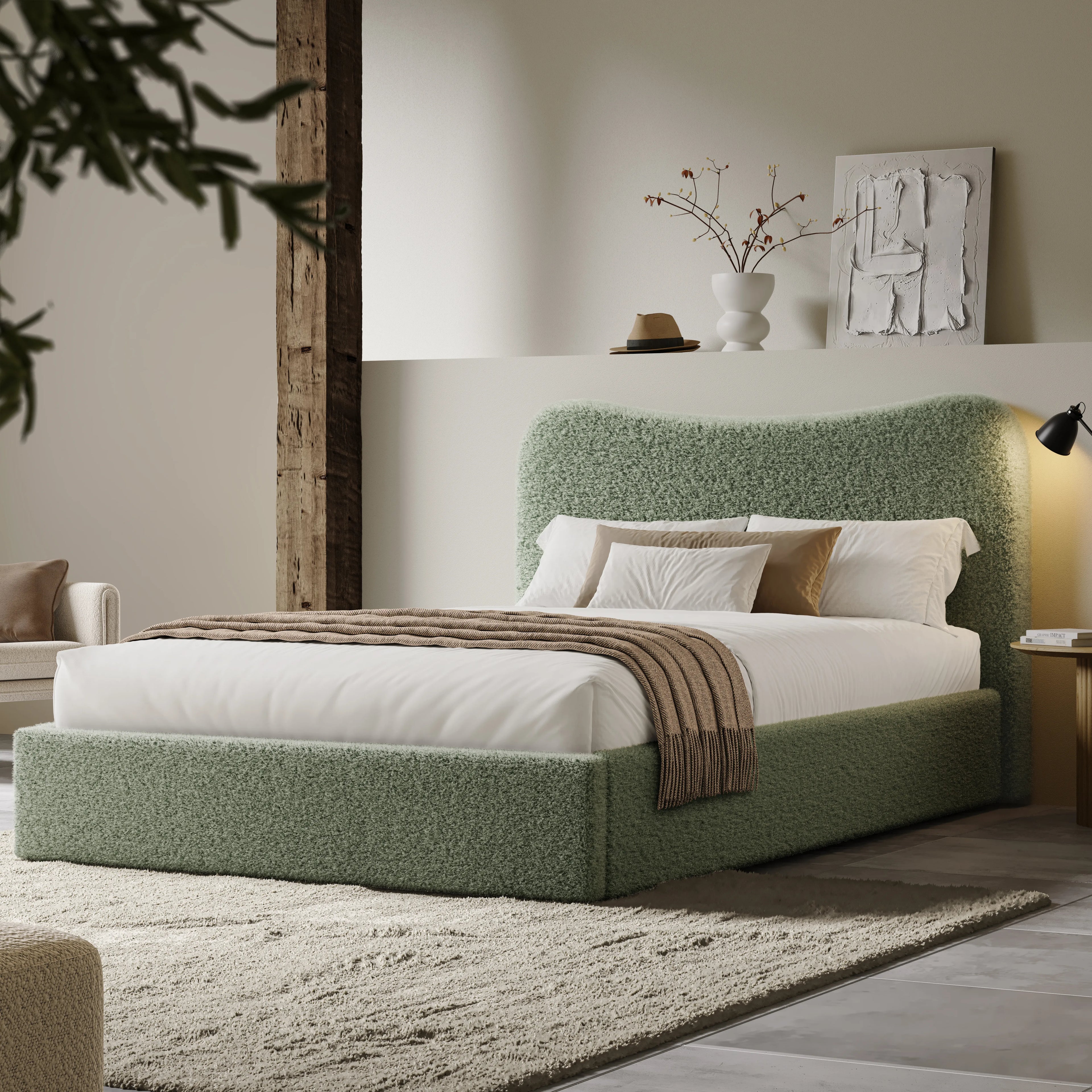 Curved Headboard Ottoman Storage Bed - Boucle Ottoman Bed Frame