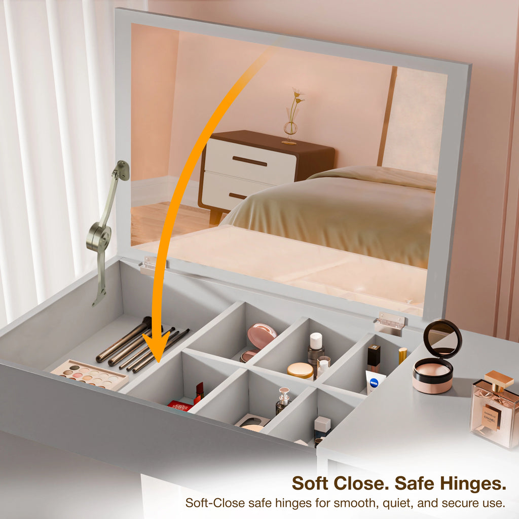 Dressing Table with Mirror and Storage - Makeup Vanity Desk for Girls