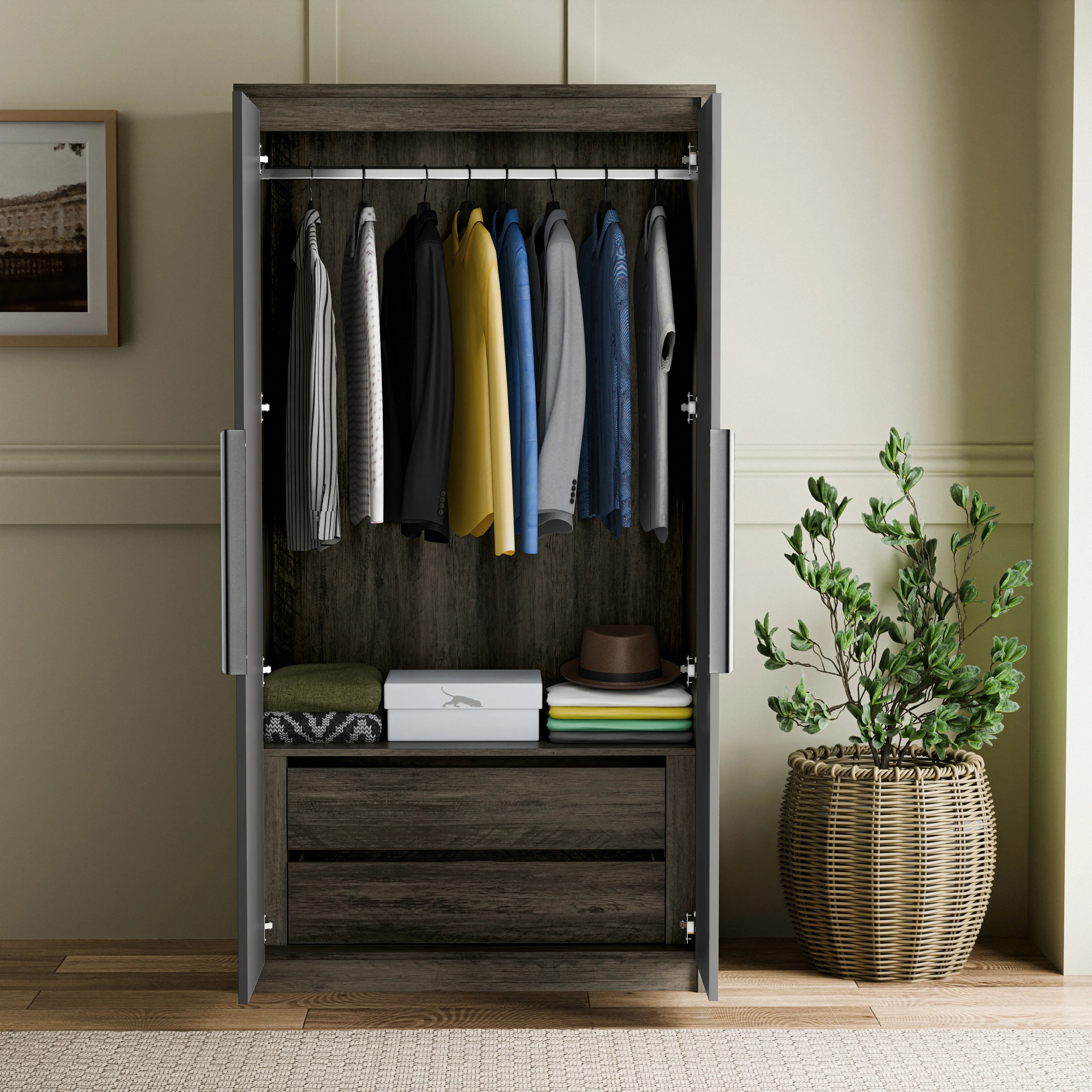 Skova Double Wardrobe with Drawers & Clothes Rail