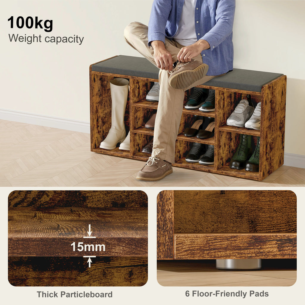 Shoe Storage Bench with Cushion - Shoe Rack Cabinet Hallway