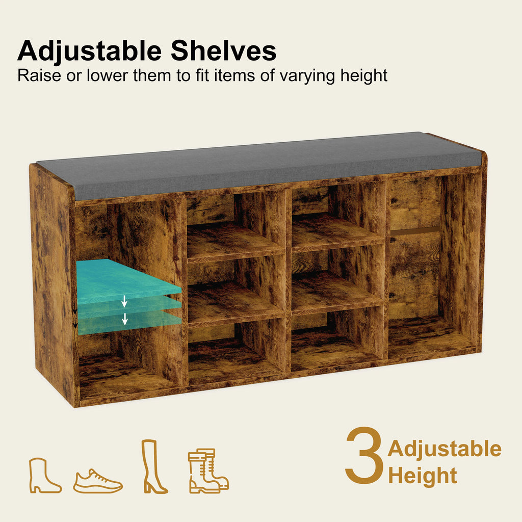 Shoe Storage Bench with Cushion - Shoe Rack Cabinet Hallway