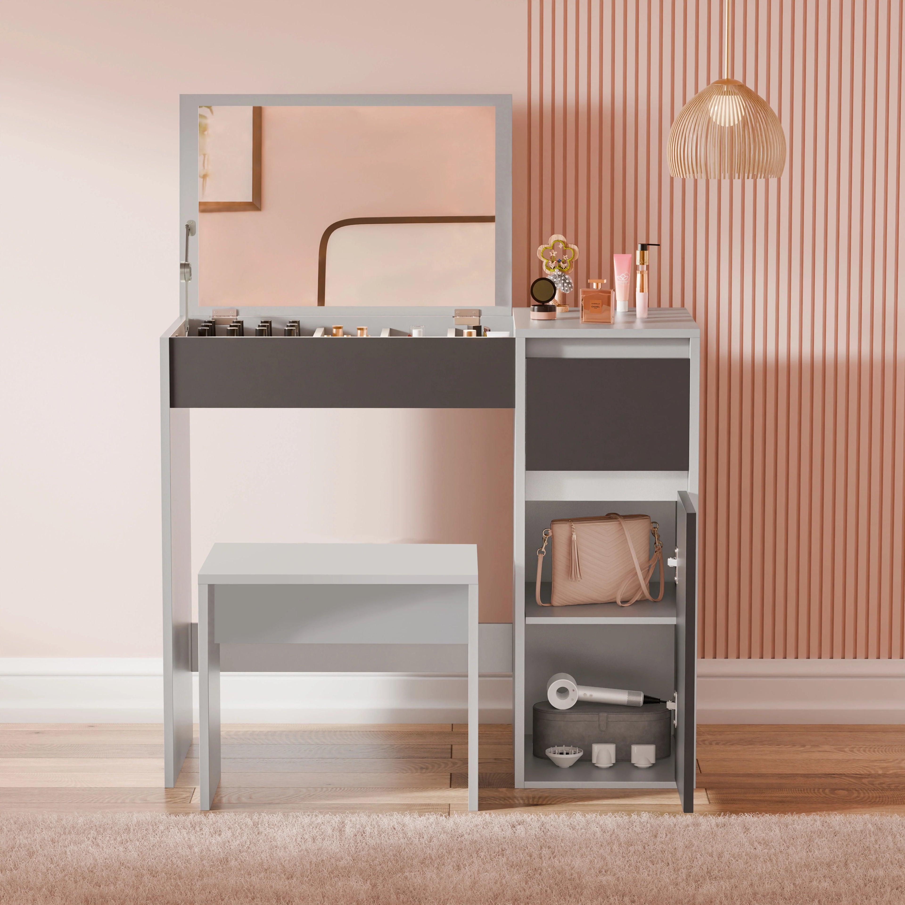 Dressing Table with Mirror and Storage - Makeup Vanity Desk for Girls