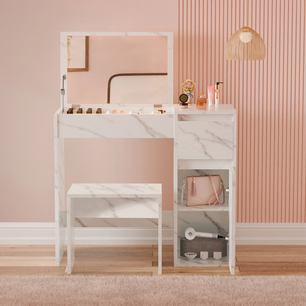 Dressing Table with Mirror and Storage - Makeup Vanity Desk for Girls