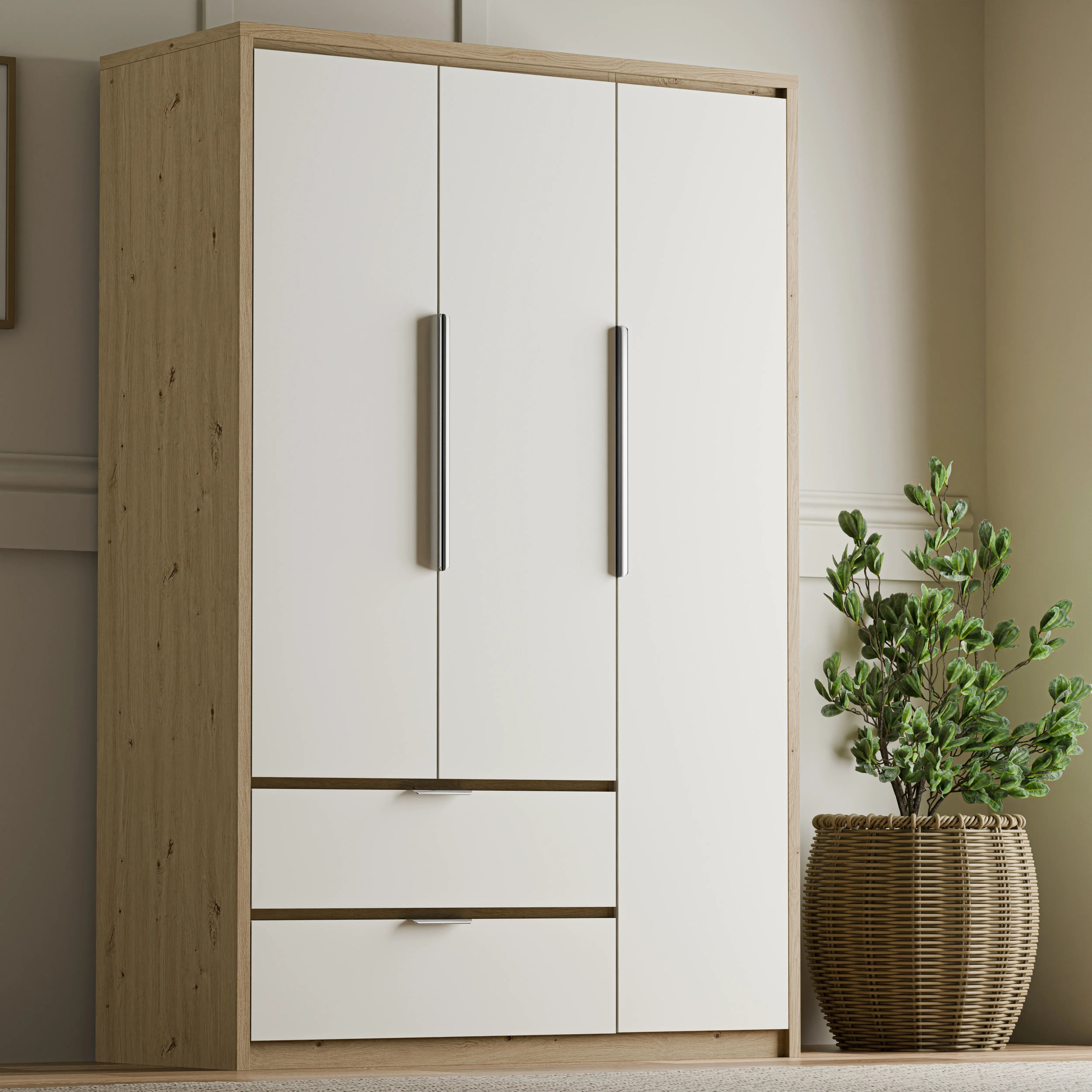 Skova 3 Door Wardrobe with Drawers and Shelves & Clothes Rail