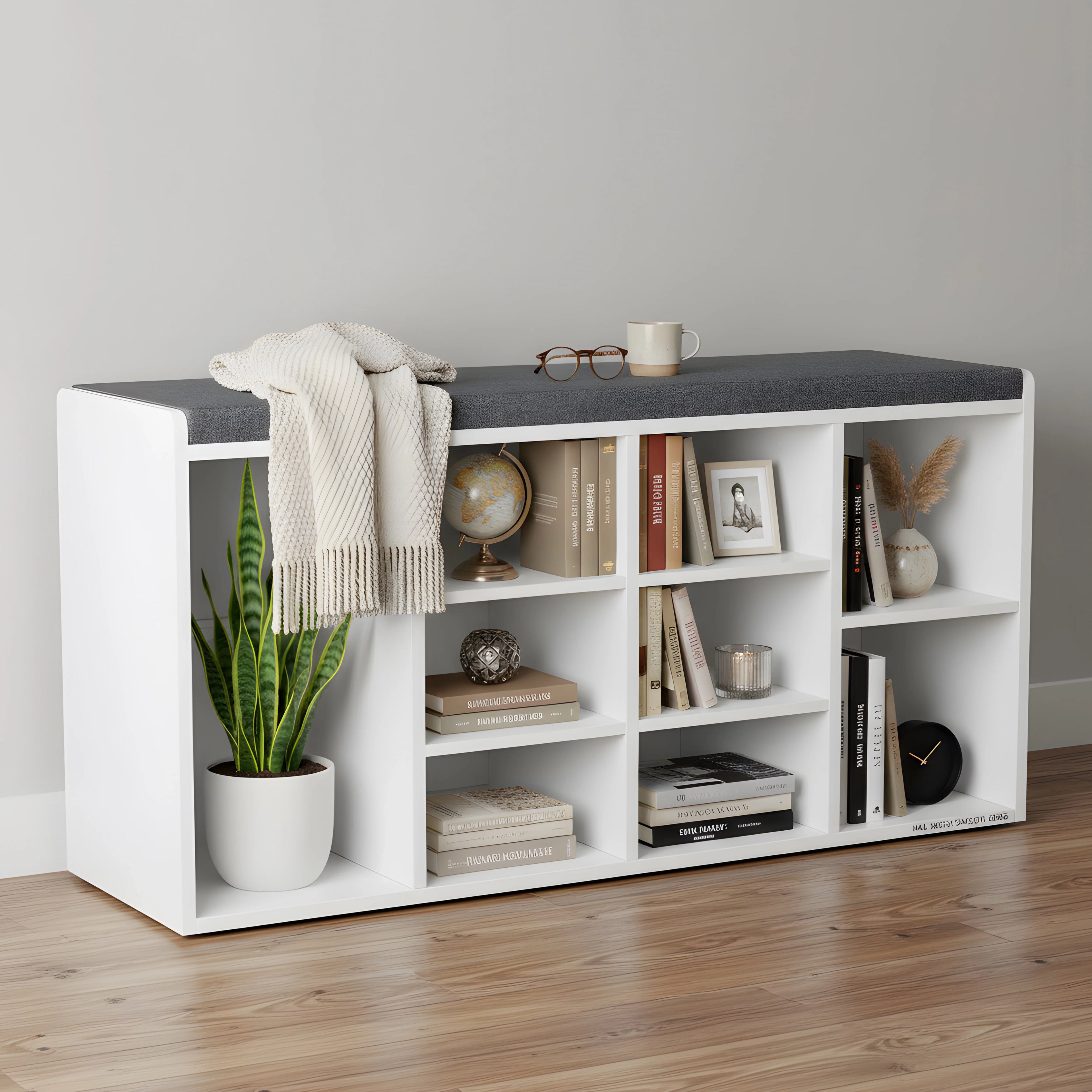 Shoe Storage Bench with Cushion - Shoe Rack Cabinet Hallway