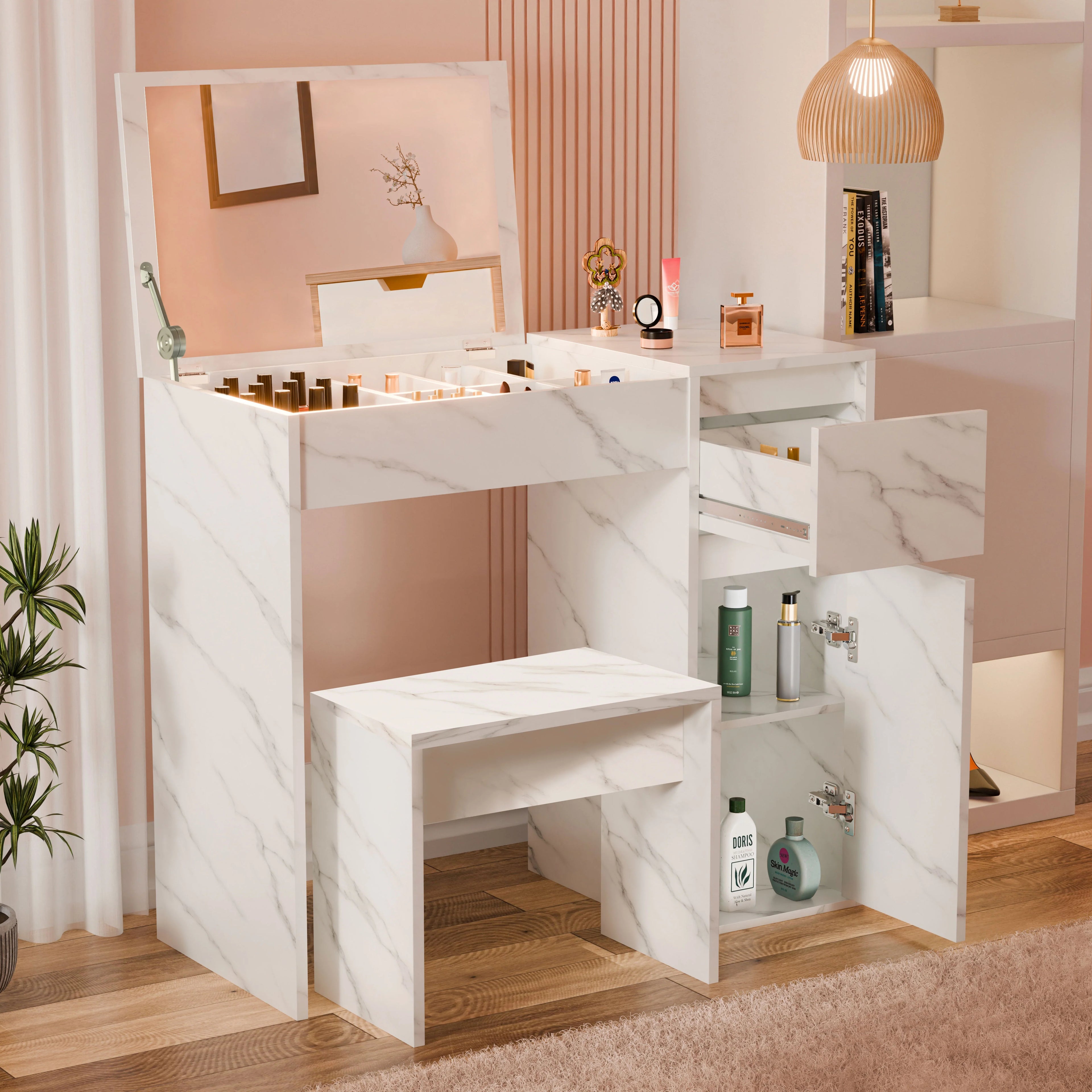 Dressing Table with Mirror and Storage - Makeup Vanity Desk for Girls Cielme Dressing Table with Mirror and Storage - Makeup Vanity Desk for Girls Cielme