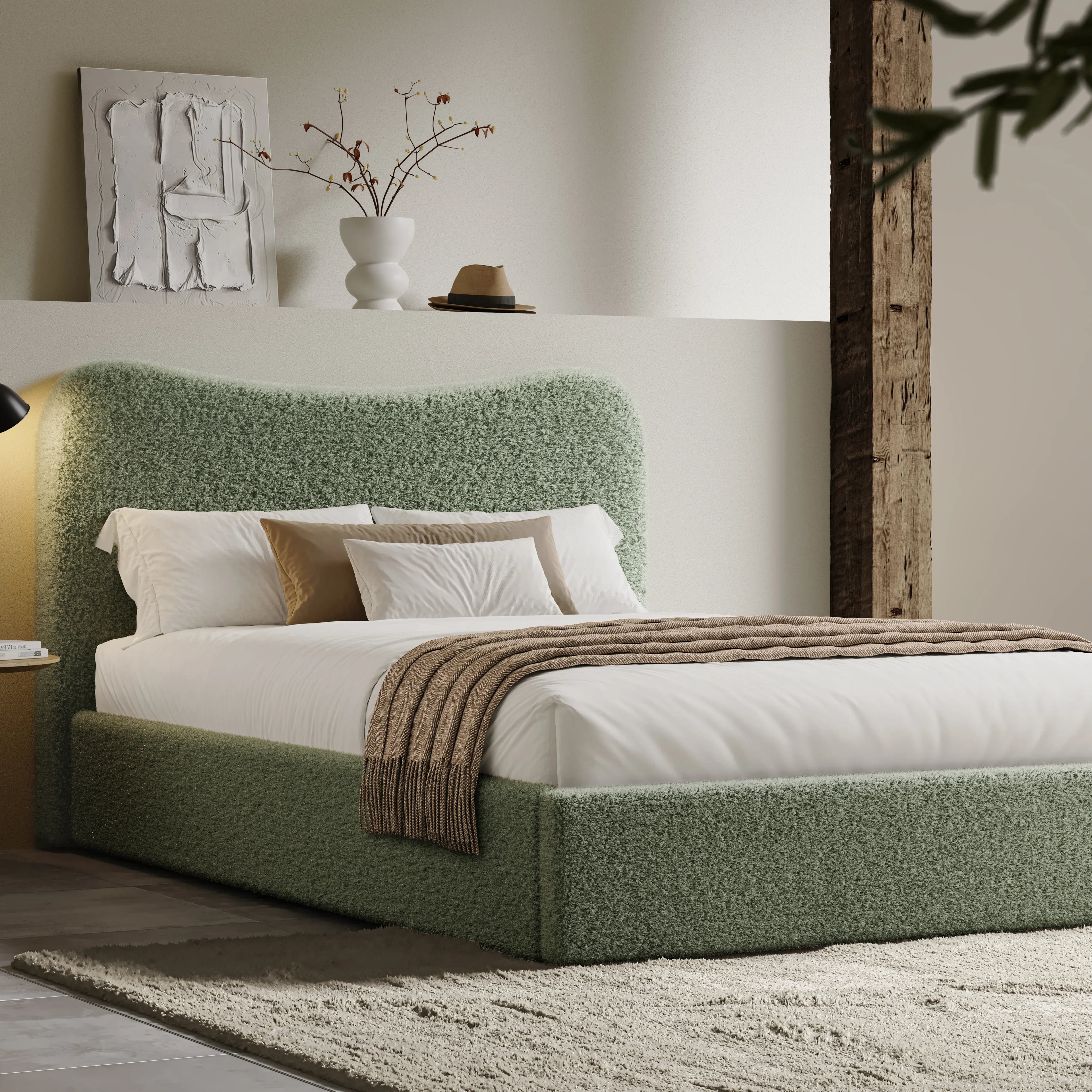 Curved Headboard Ottoman Storage Bed - Boucle Ottoman Bed Frame