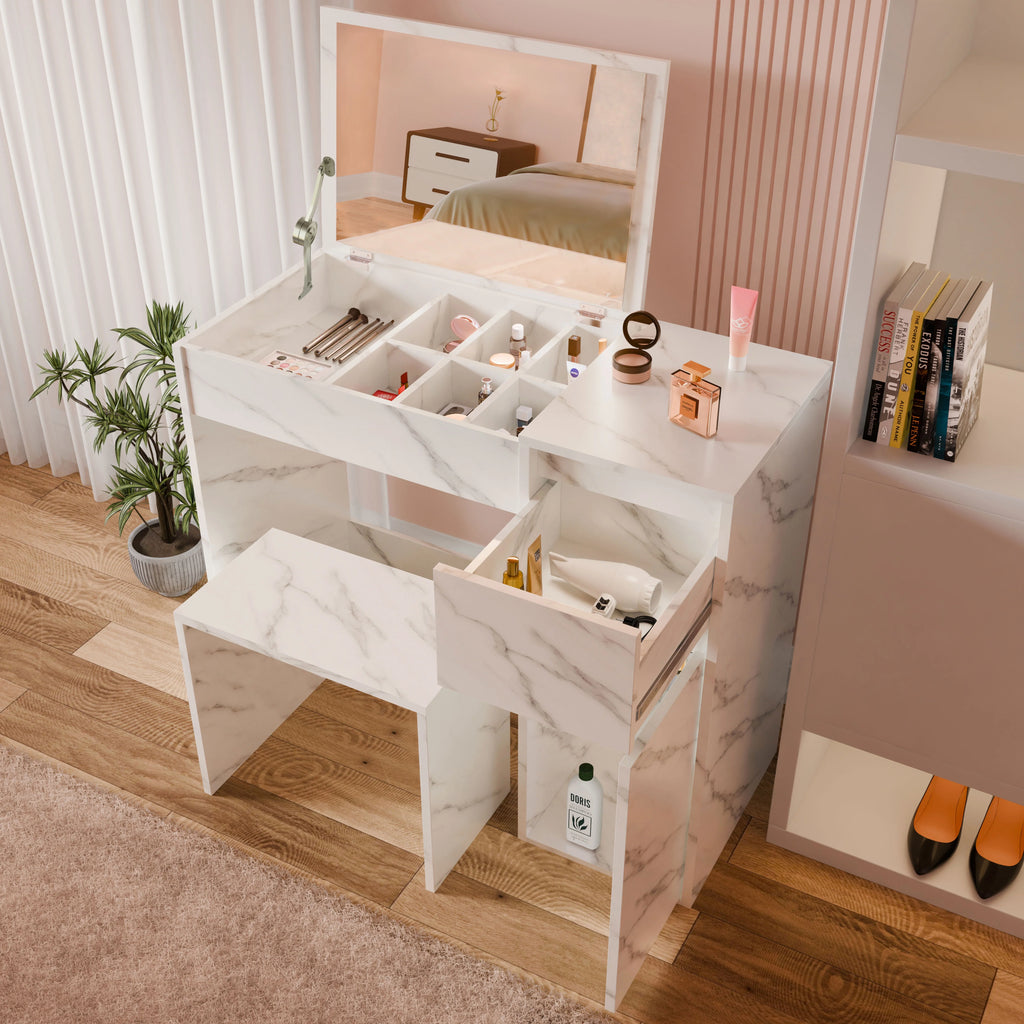 Dressing Table with Mirror and Storage - Makeup Vanity Desk for Girls