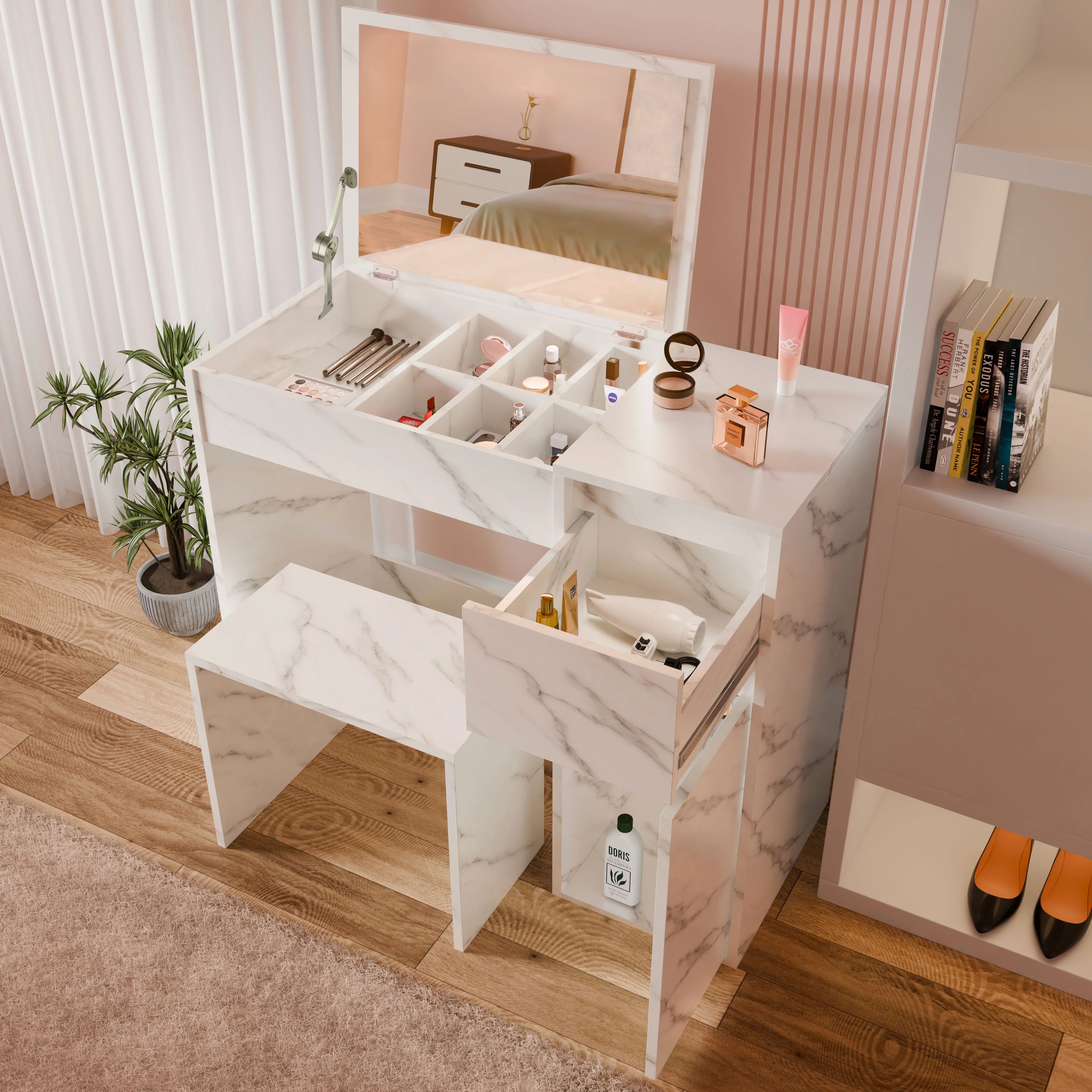 Dressing Table with Mirror and Storage - Makeup Vanity Desk for Girls