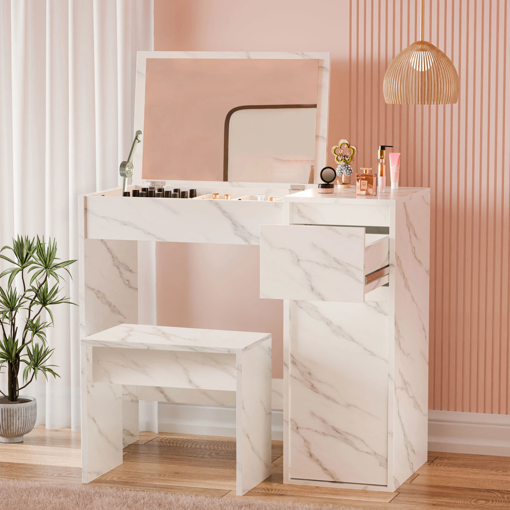 Dressing Table with Mirror and Storage - Makeup Vanity Desk for Girls