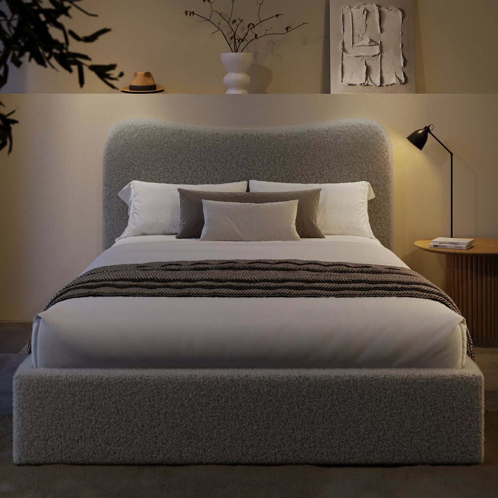 Curved Headboard Ottoman Storage Bed - Boucle Ottoman Bed Frame