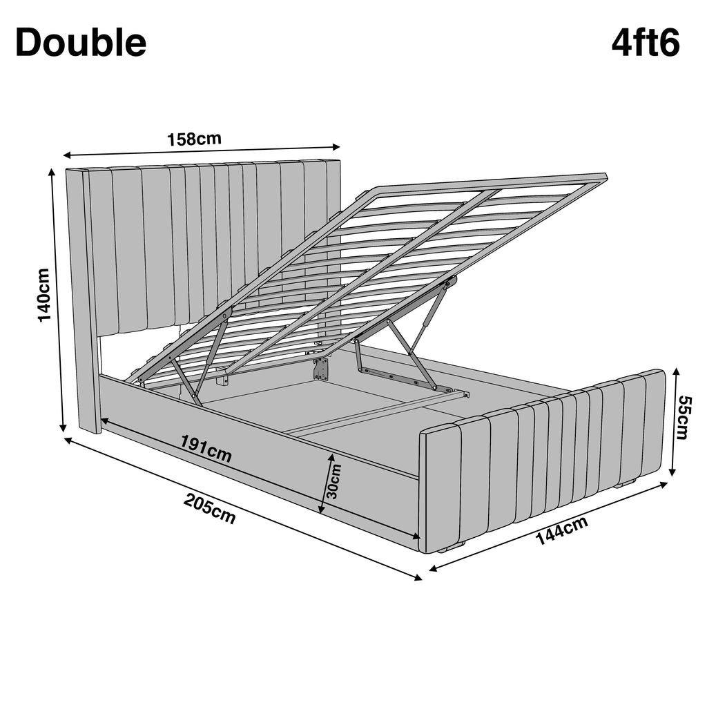 Winged Ottoman Bed Frame with Lines - Ottoman Storage Bed