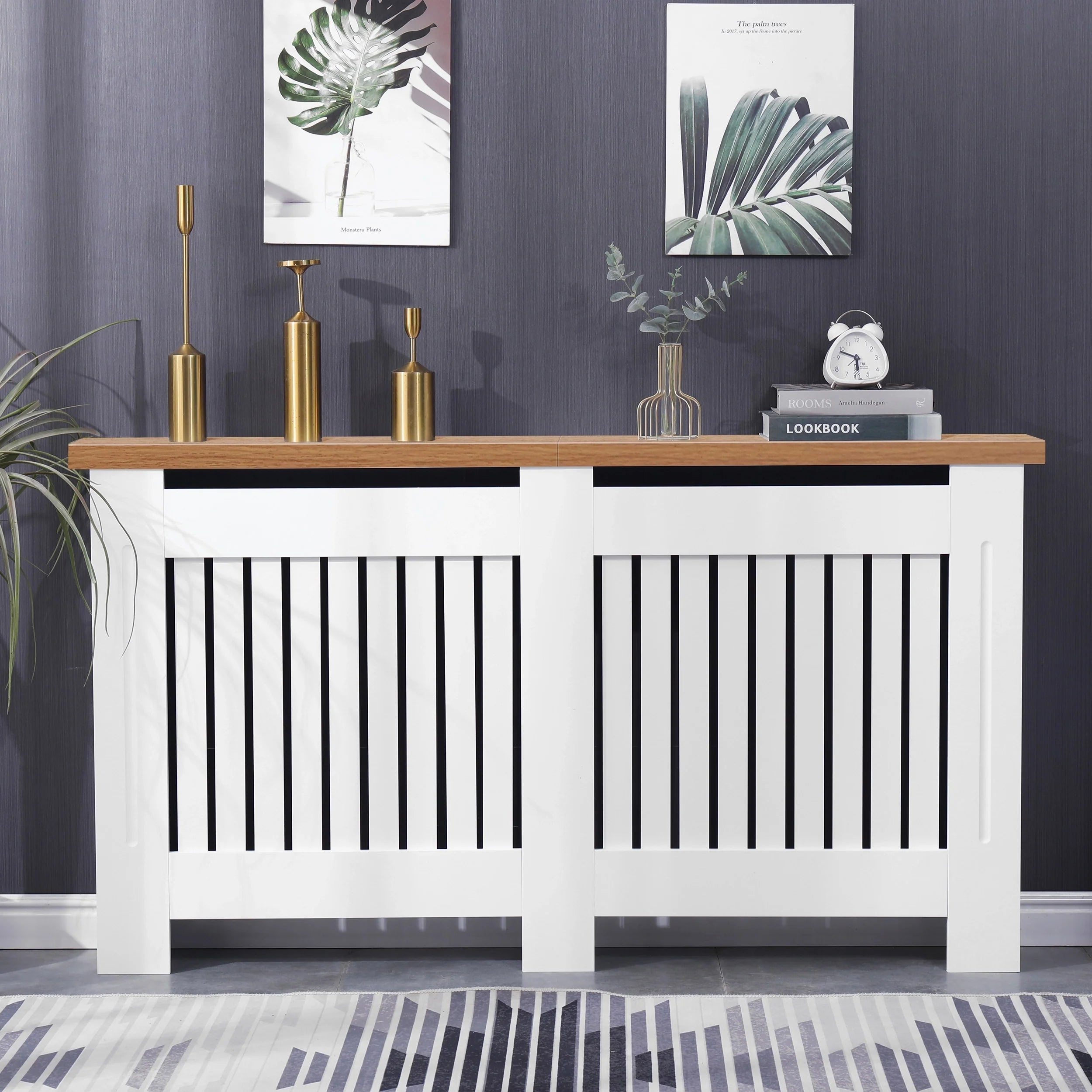 Radiator Cover With Oak Top - Vertical Slatted Design