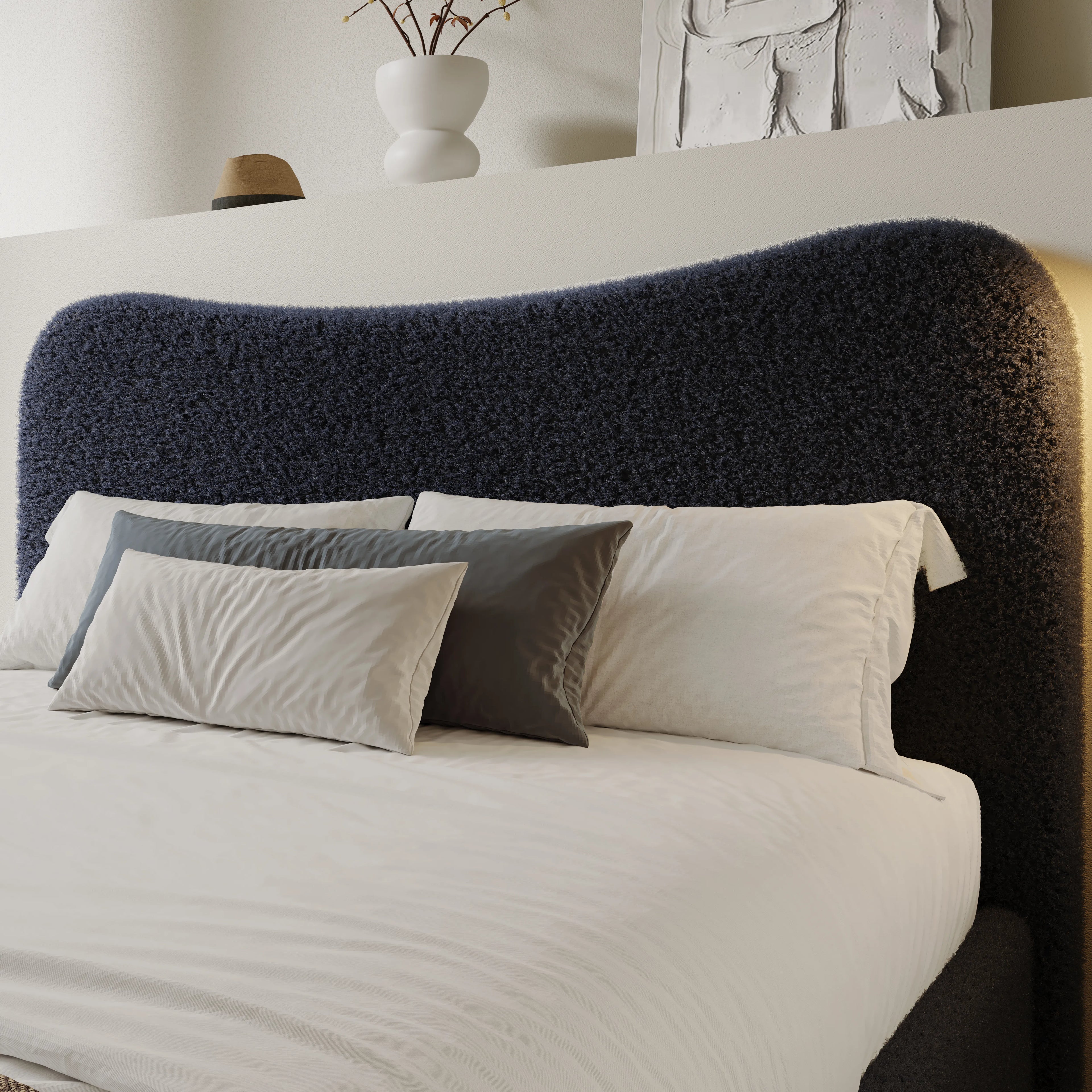 Curved Headboard Ottoman Storage Bed - Boucle Ottoman Bed Frame