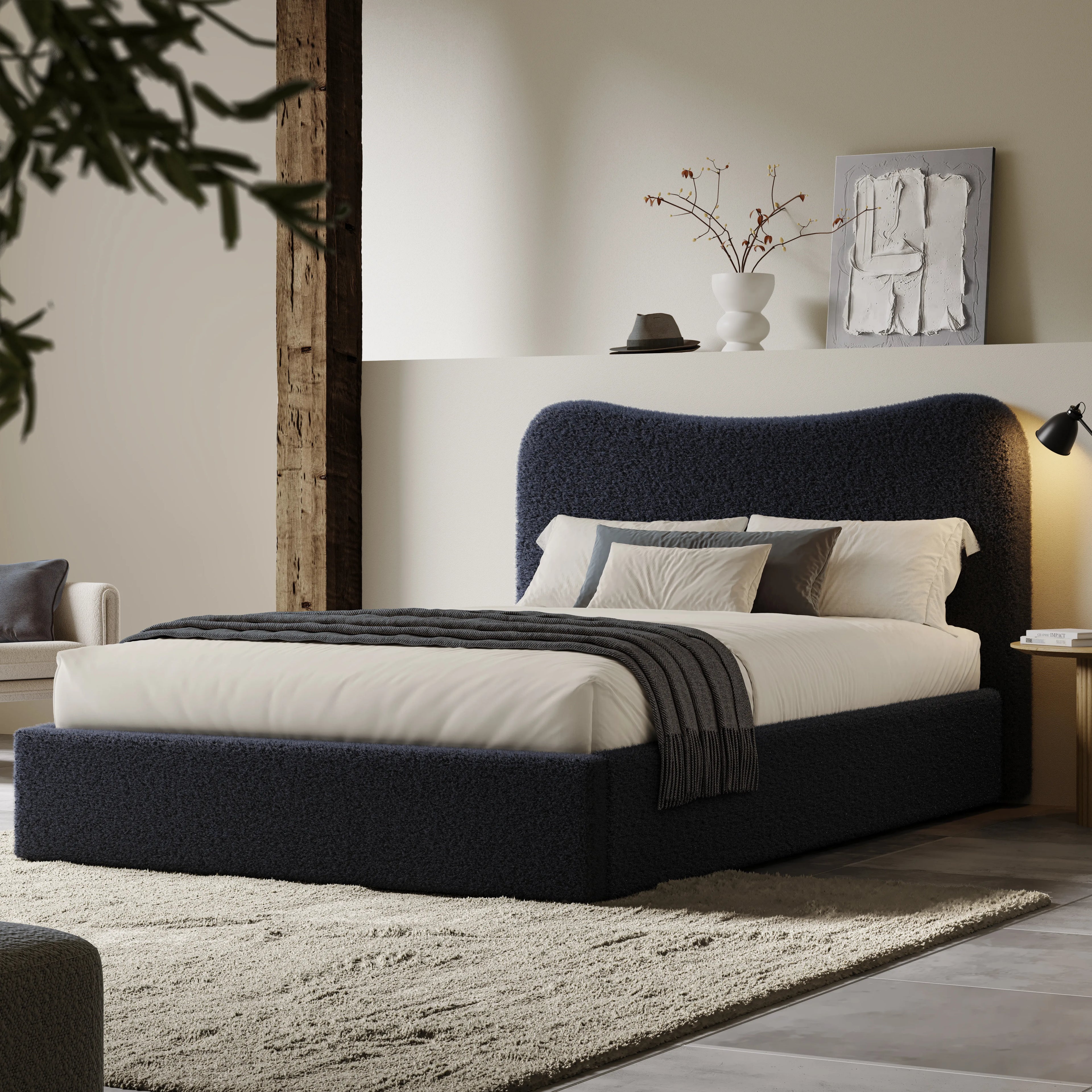 Curved Headboard Ottoman Storage Bed - Boucle Ottoman Bed Frame