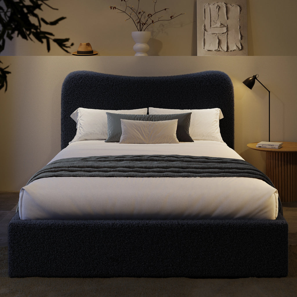 Curved Headboard Ottoman Storage Bed - Boucle Ottoman Bed Frame