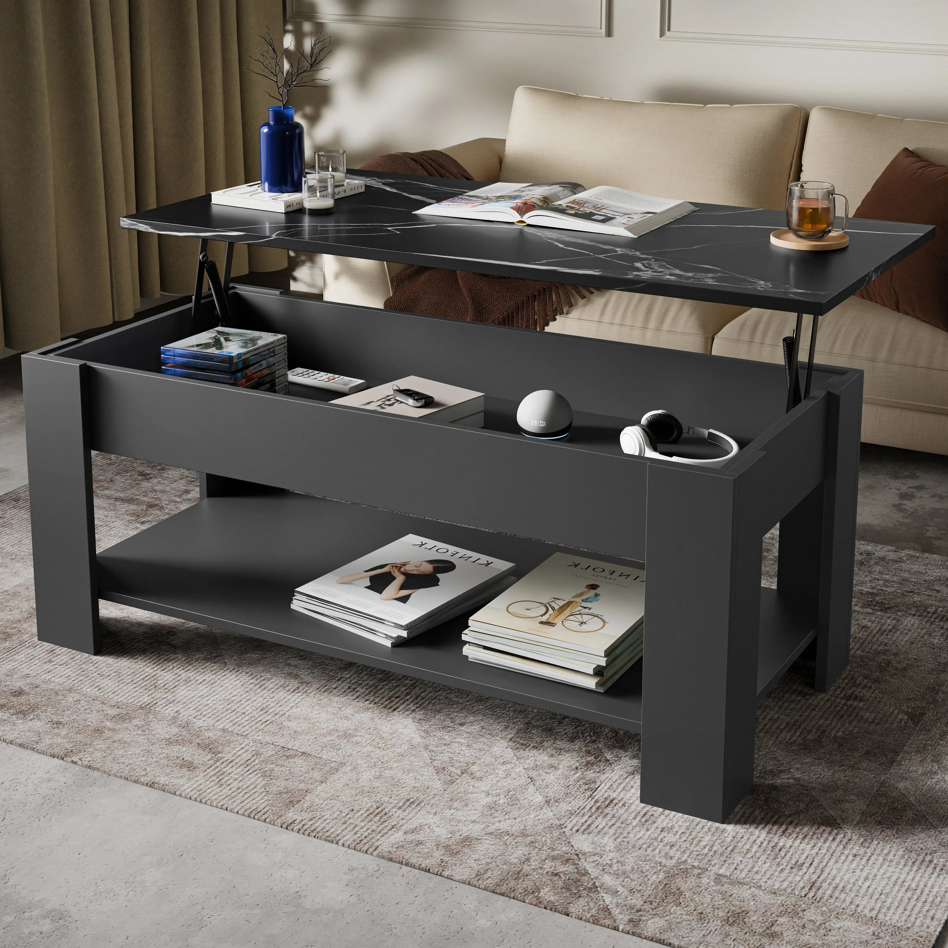 Lift Top Storage Coffee Table | Lift Up Modern Tea Table 120cm Wide