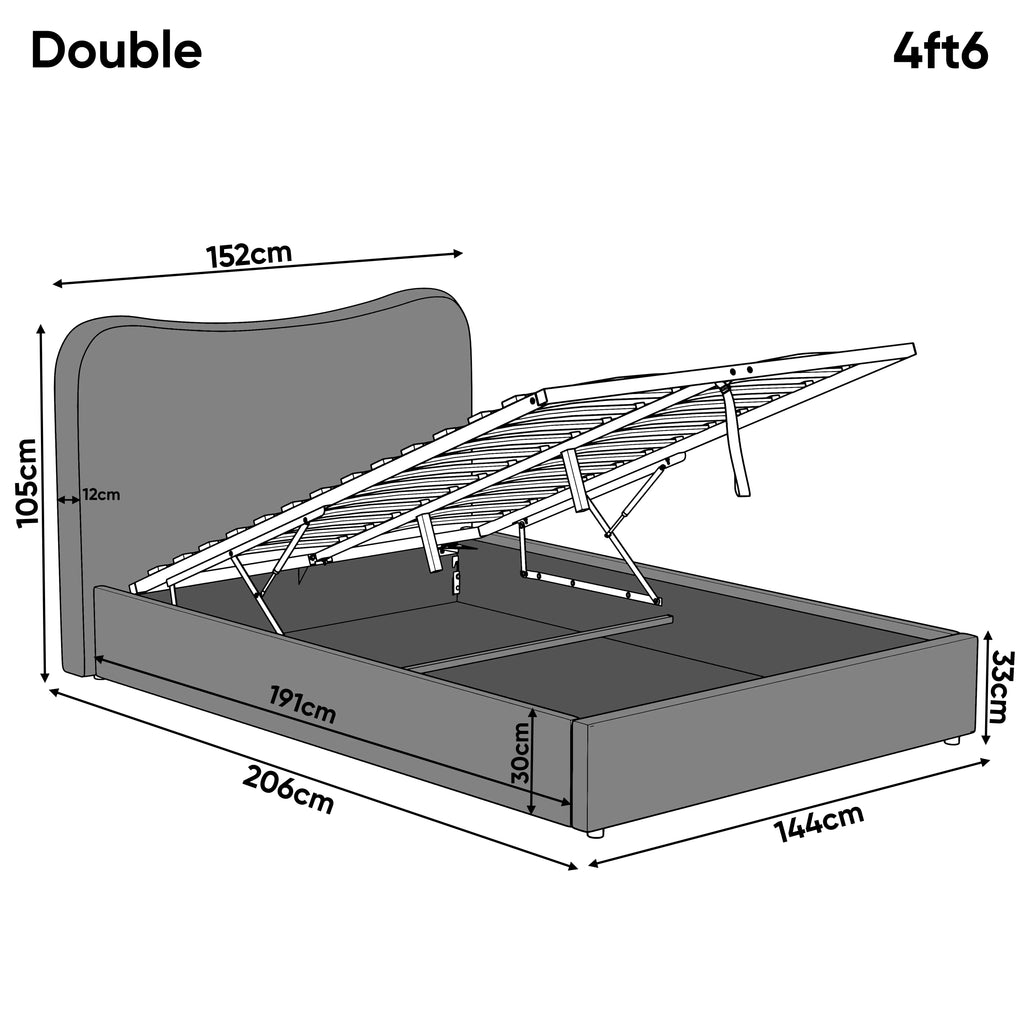 Curved Headboard Ottoman Storage Bed - Boucle Ottoman Bed Frame