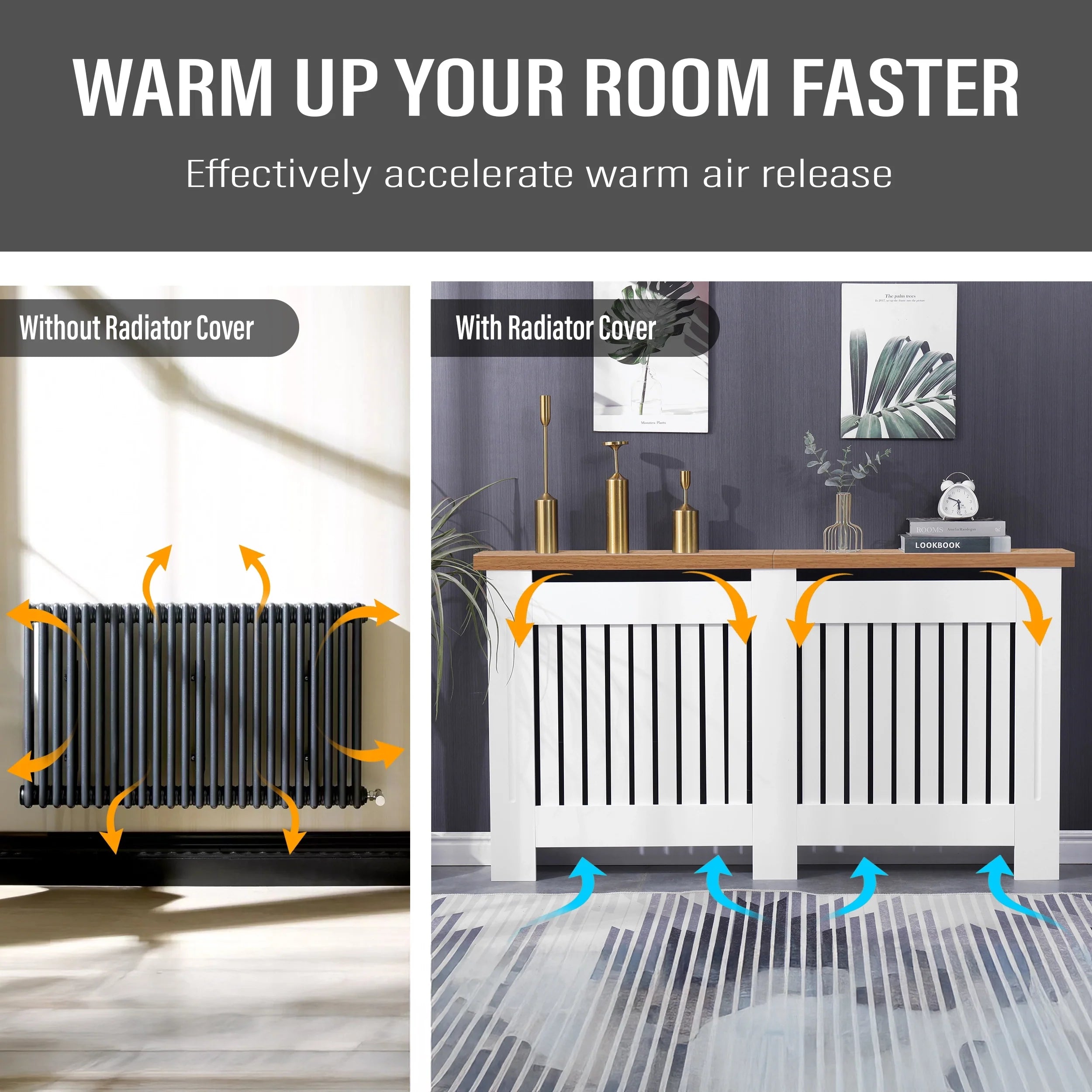 Radiator Cover With Oak Top - Vertical Slatted Design