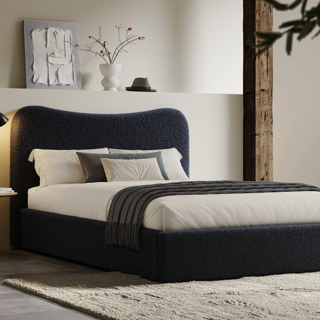 Curved Headboard Ottoman Storage Bed - Boucle Ottoman Bed Frame