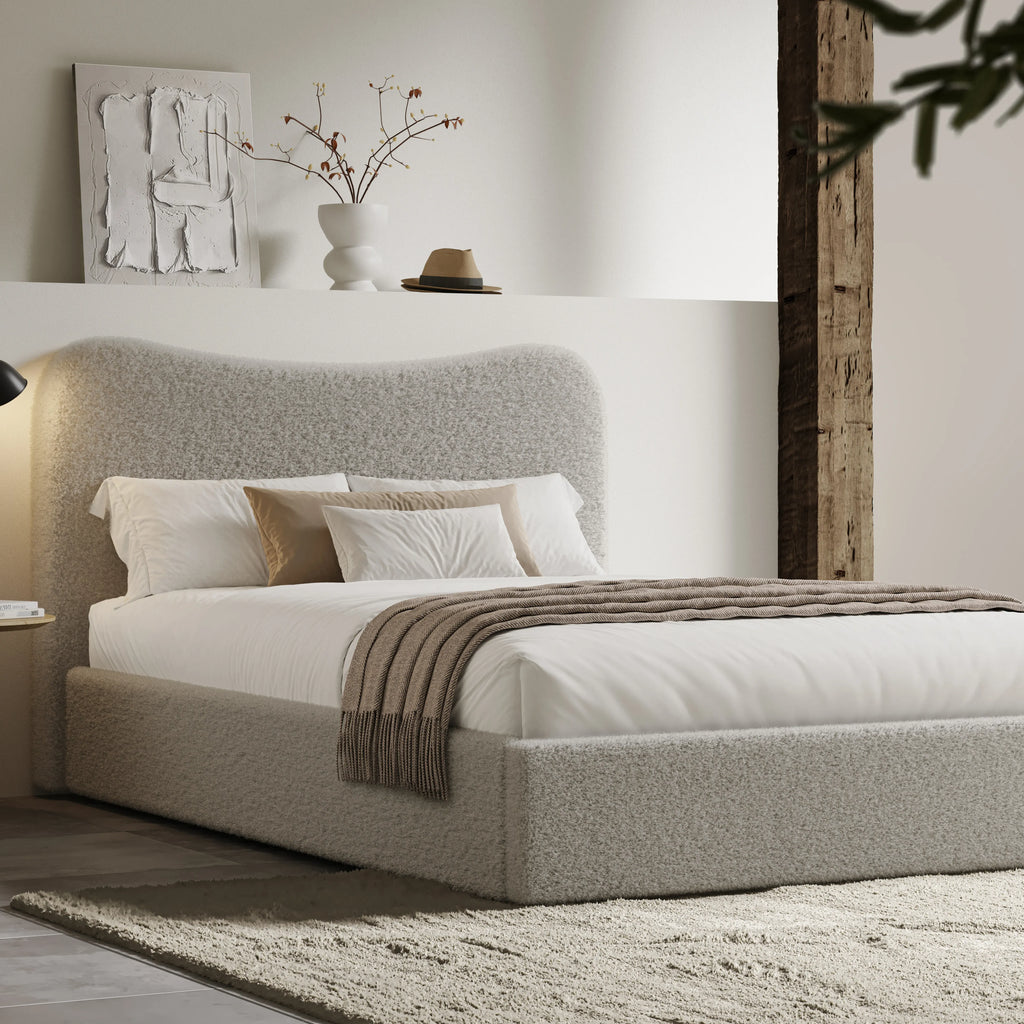 Curved Headboard Ottoman Storage Bed - Boucle Ottoman Bed Frame