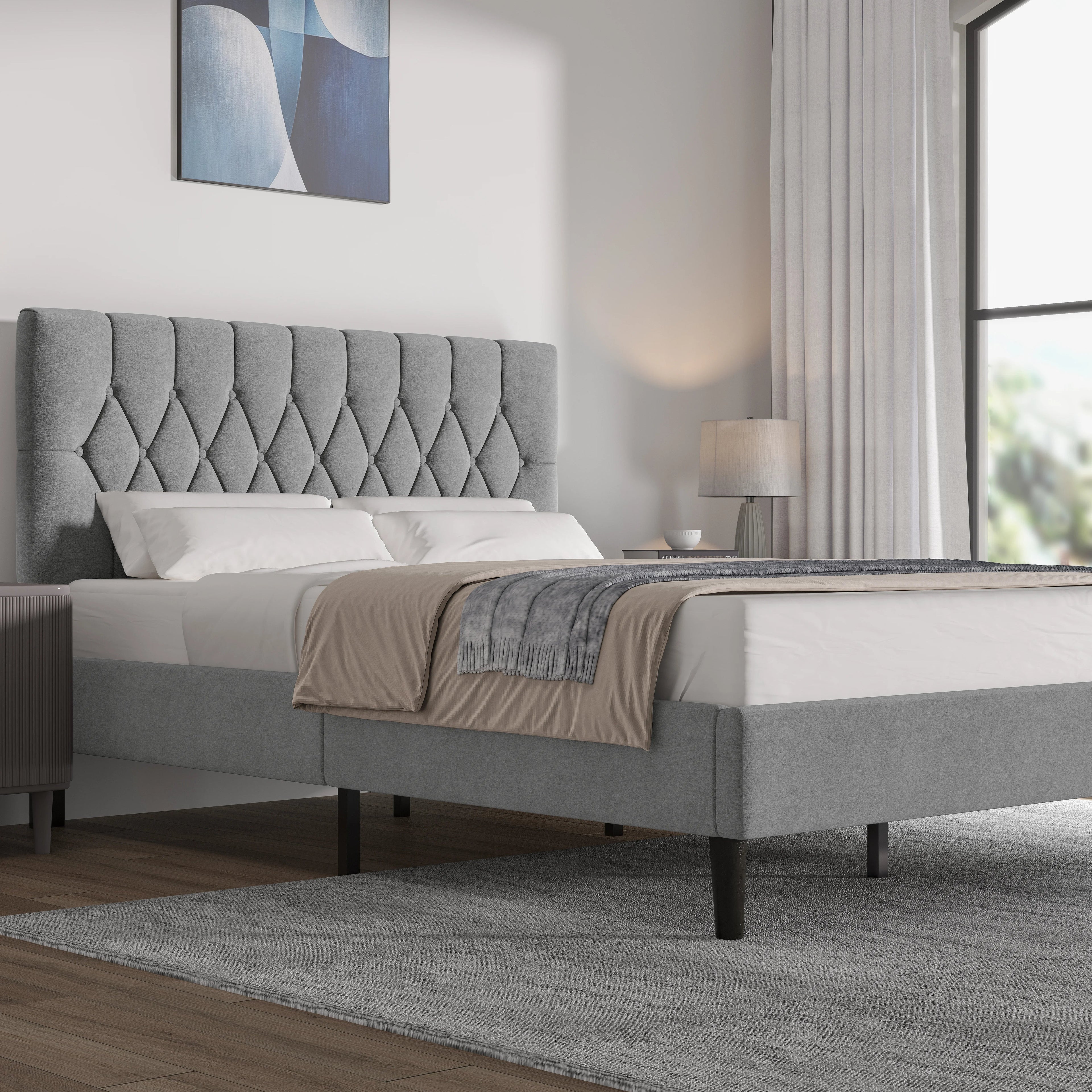 Velvet Bed Frame Double & King Size with Adjustable Headboard