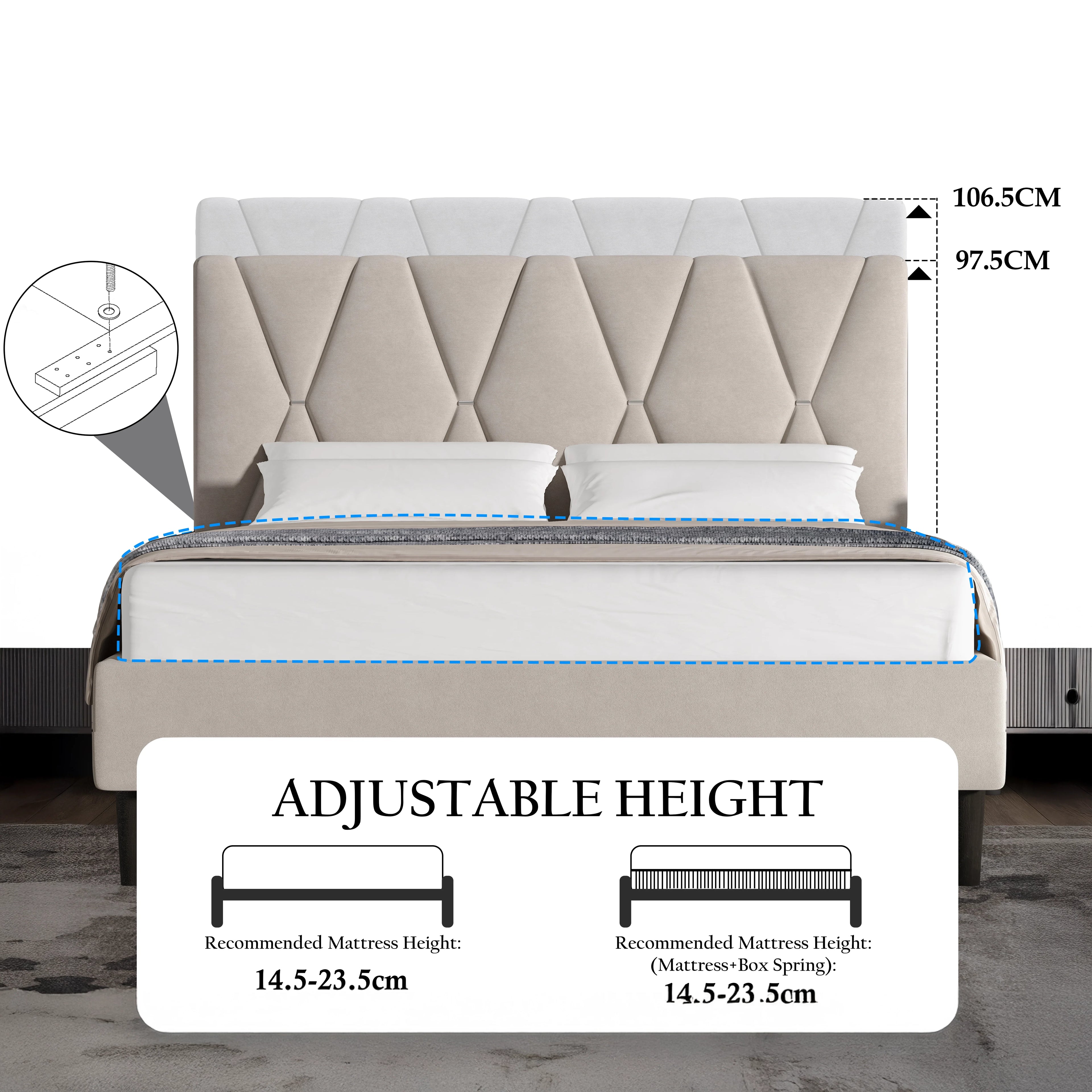 Velvet Double Bed Frame with Headboard Upholstered King Size Bed Frame