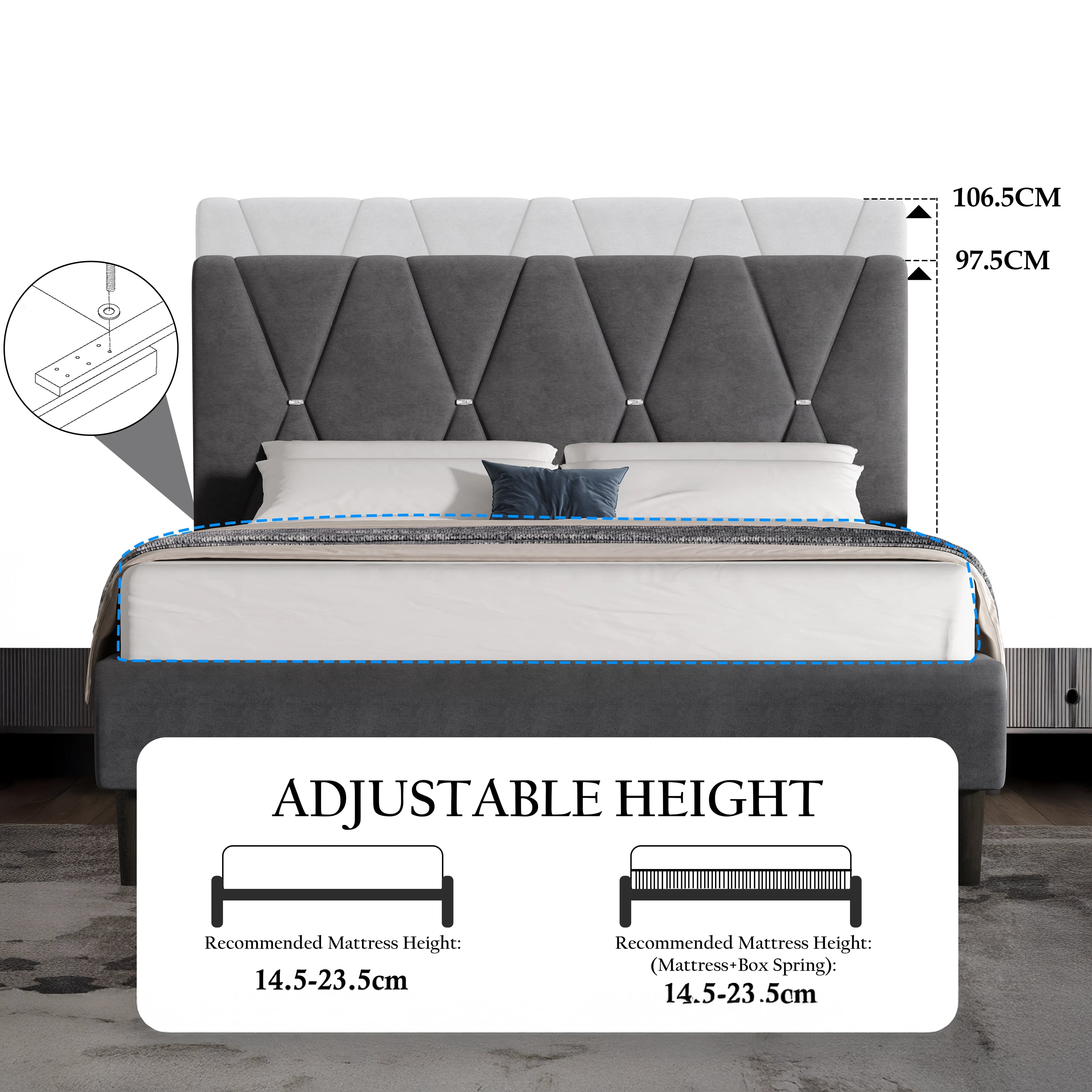 Velvet Double Bed Frame with Headboard Upholstered King Size Bed Frame