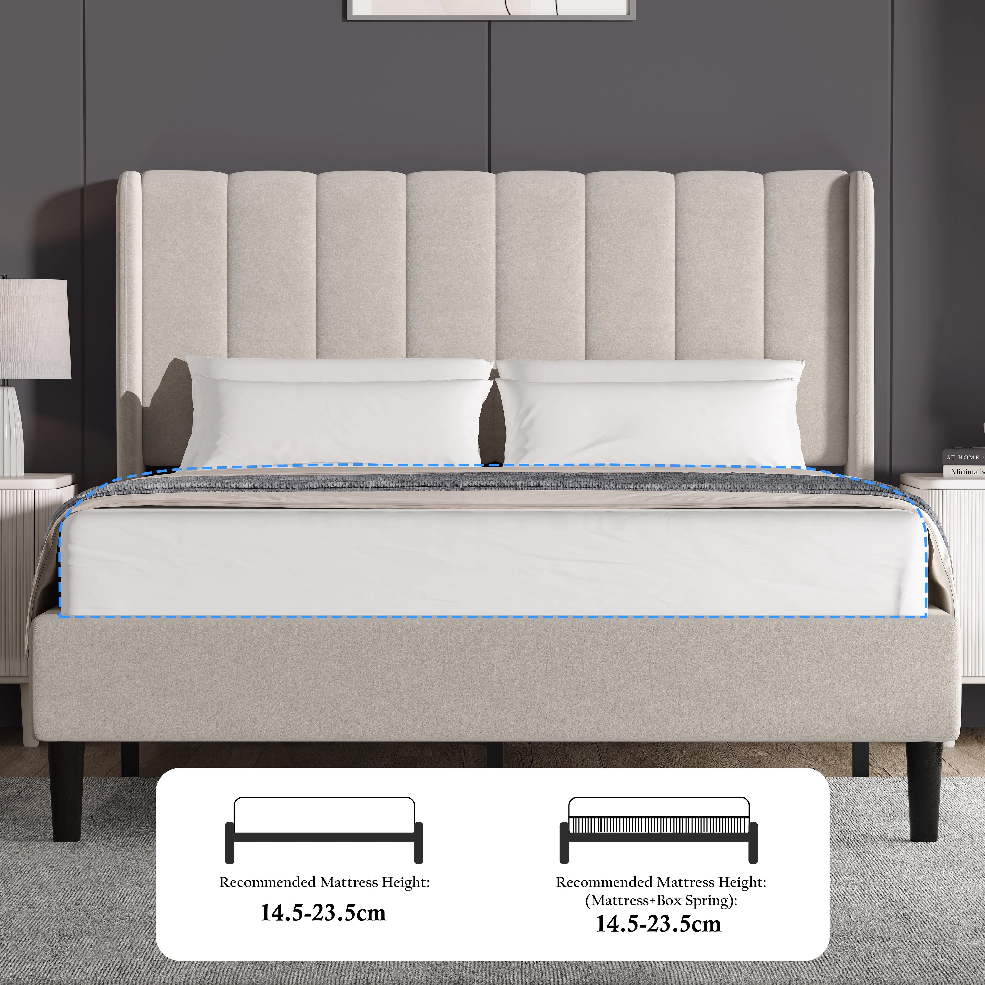 Vertical Line Velvet Upholstered Bed Frame Double & King Sizes