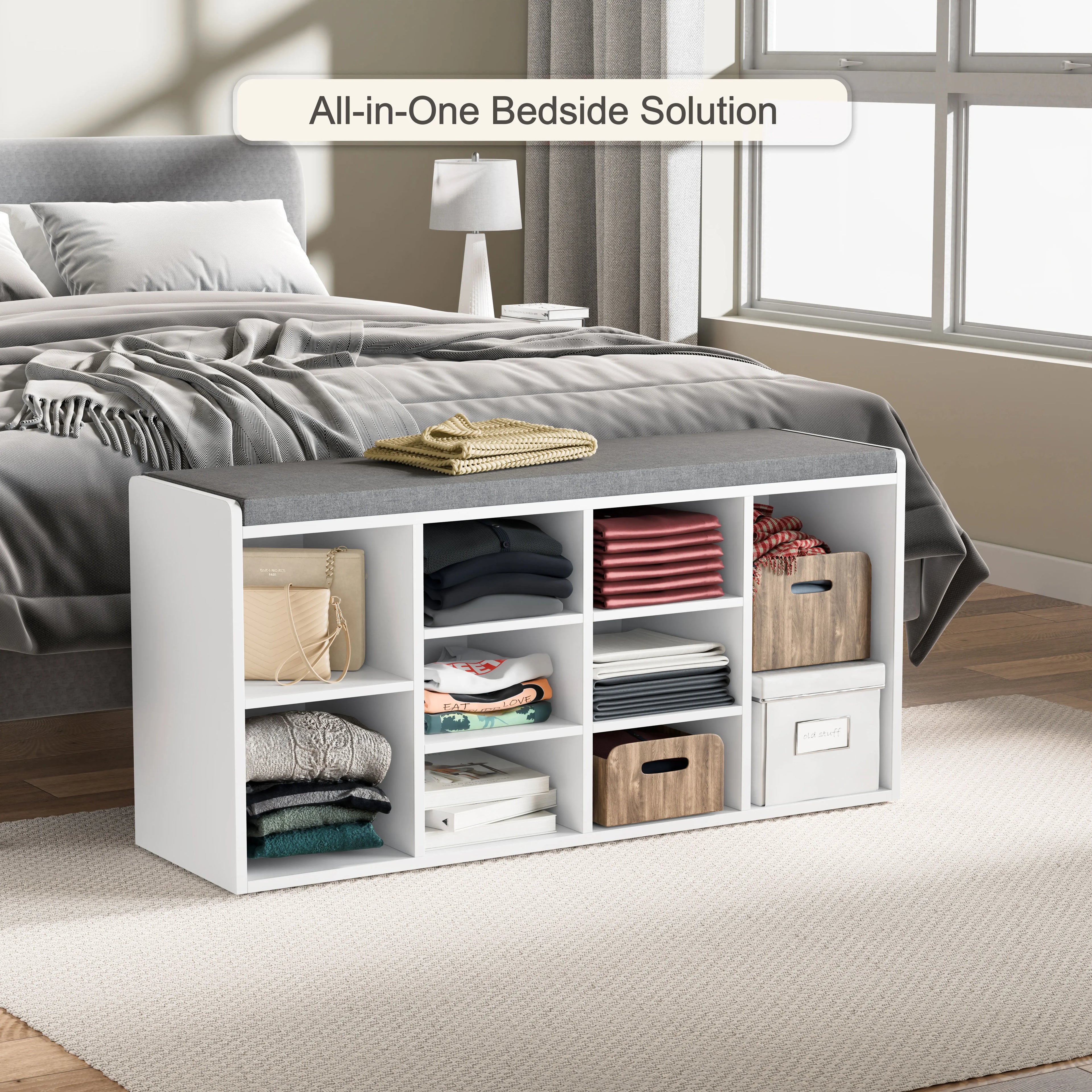 Shoe Storage Bench with Cushion - Shoe Rack Cabinet Hallway