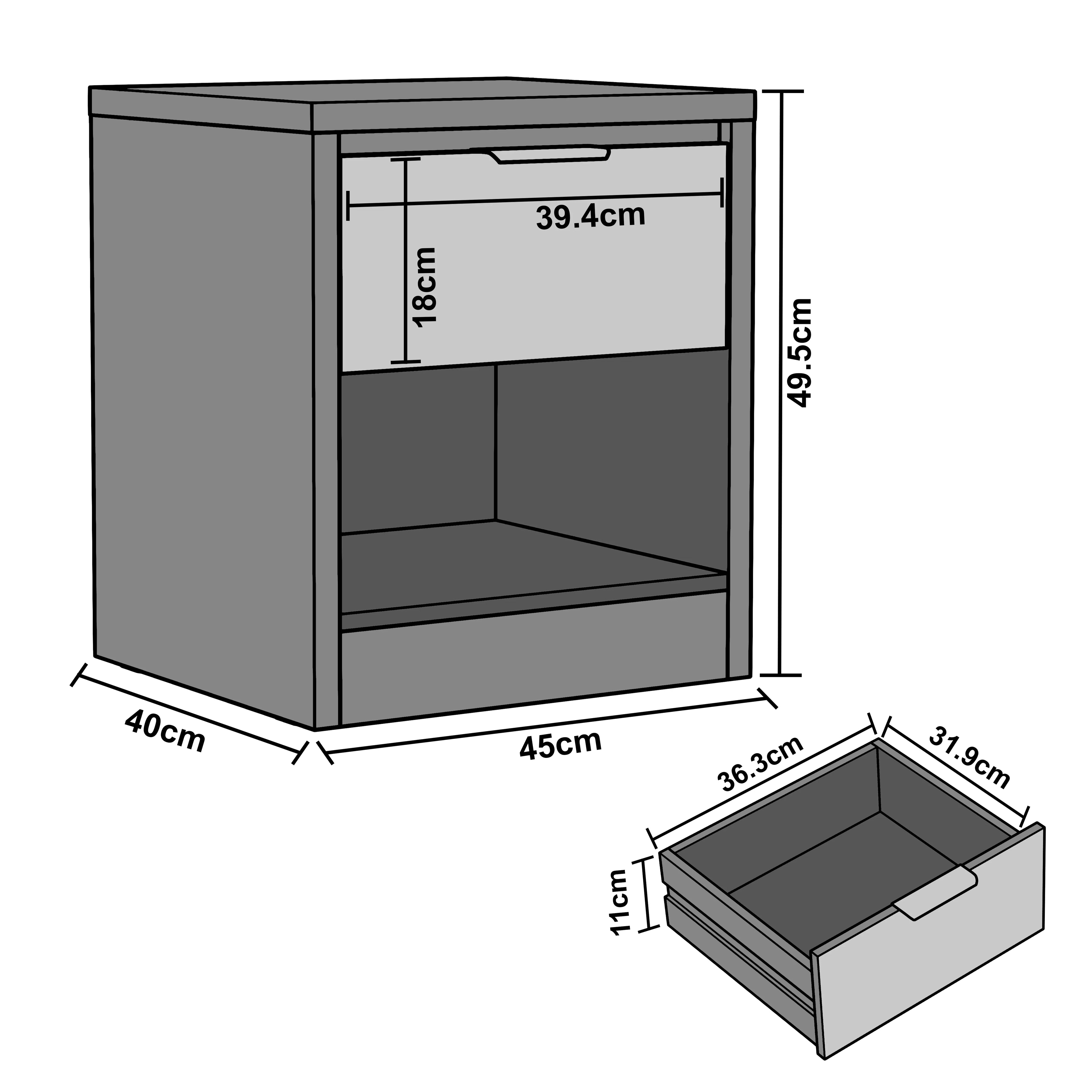 Skova 1 Drawer Bedside Table - Bedside Nightstand