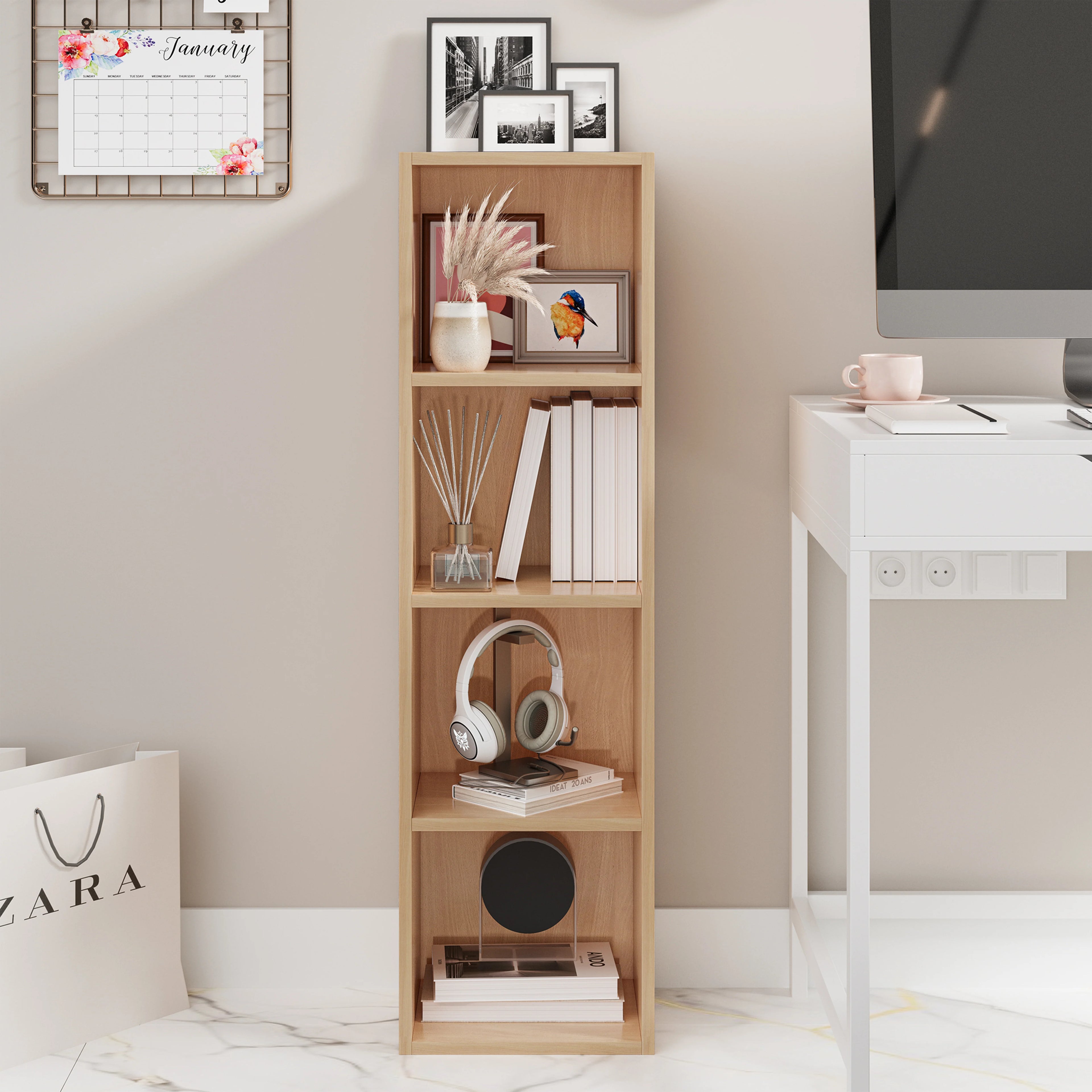 Bookcase Cube Storage Unit - Tall Narrow Bookshelf