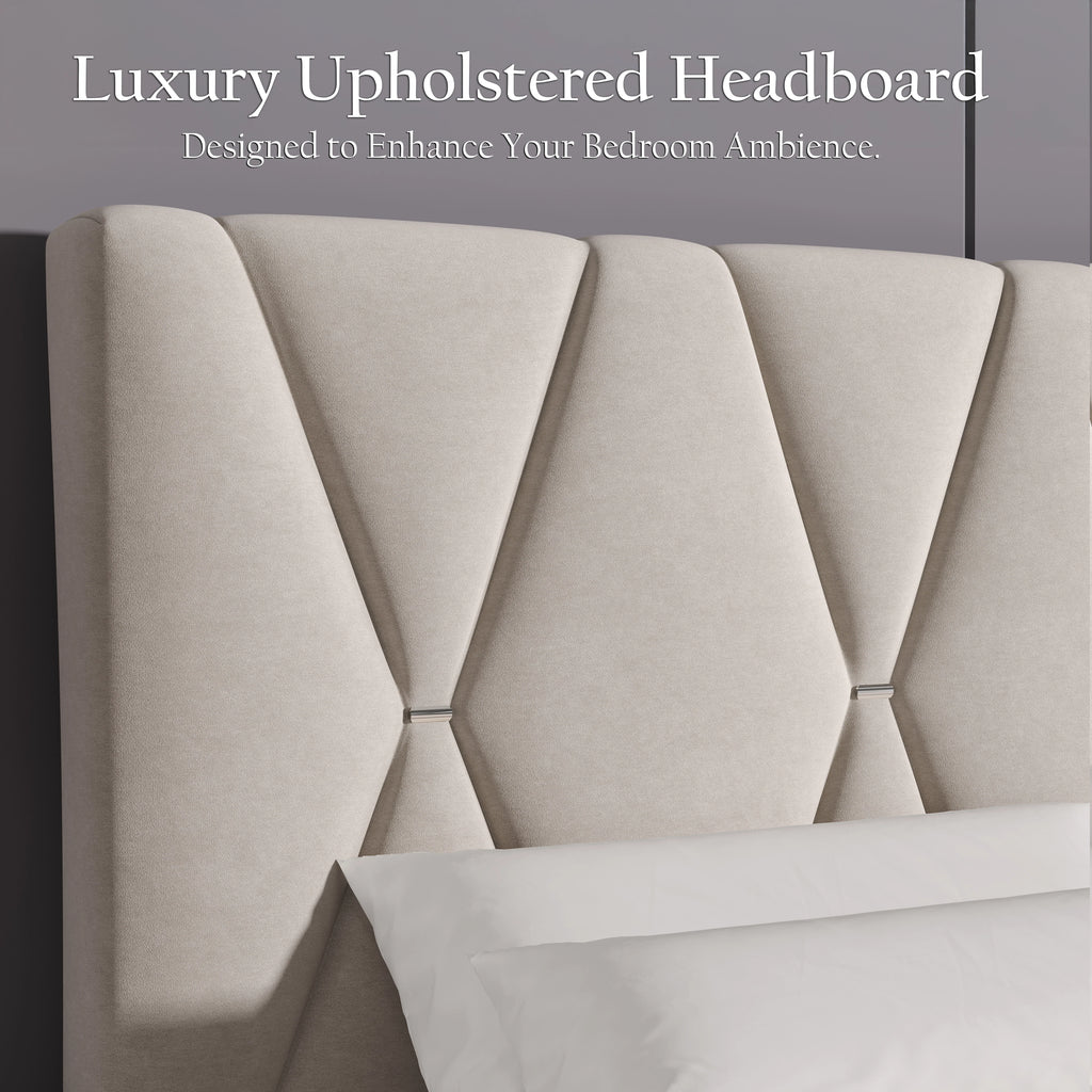Velvet Double Bed Frame with Headboard Upholstered King Size Bed Frame