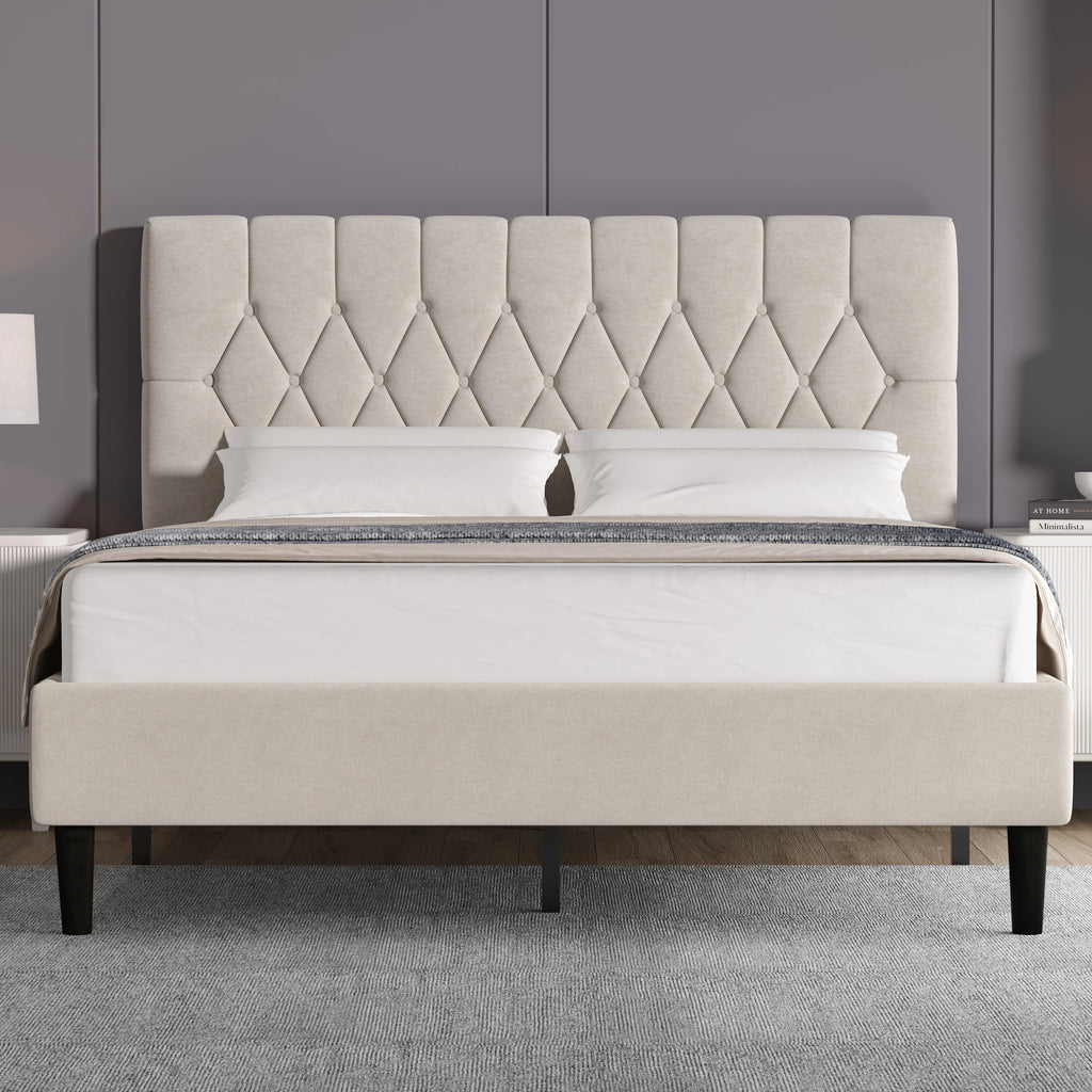 Velvet Bed Frame Double & King Size with Adjustable Headboard