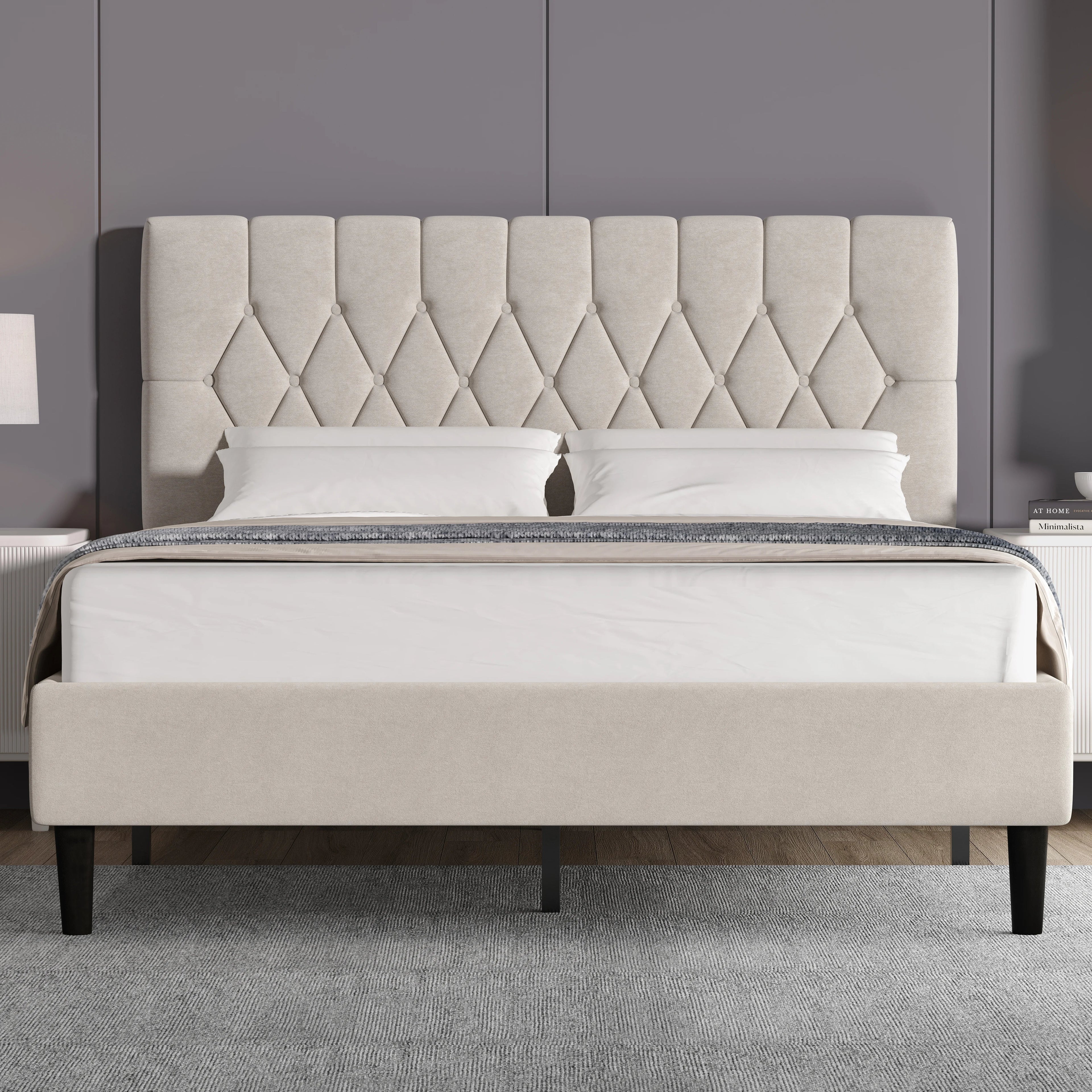 Velvet Bed Frame Double & King Size with Adjustable Headboard
