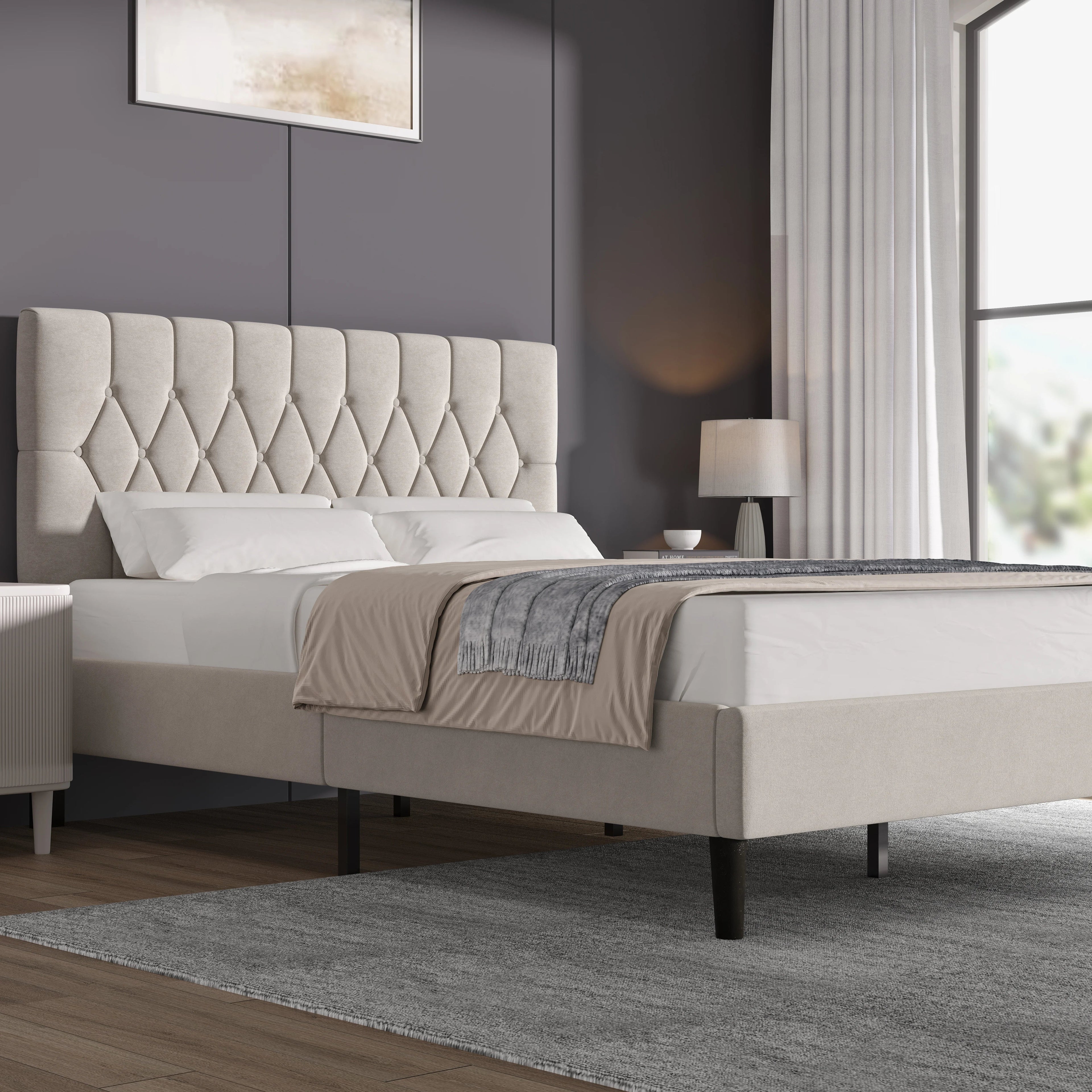 Velvet Bed Frame Double & King Size with Adjustable Headboard