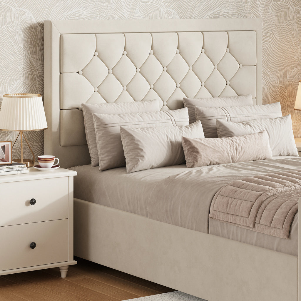 Cross Puffed Ottoman Storage Bed - Velvet Ottoman Bed Frame