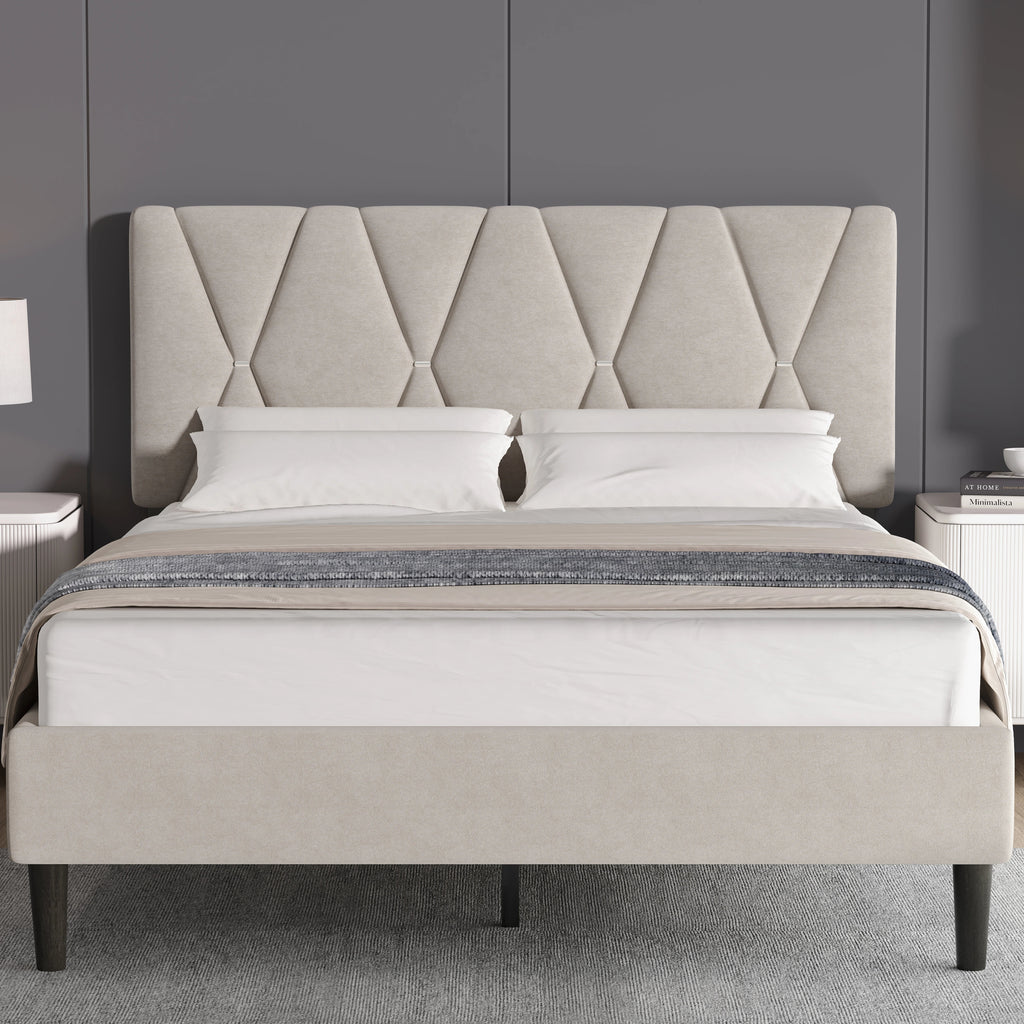 Velvet Double Bed Frame with Headboard Upholstered King Size Bed Frame