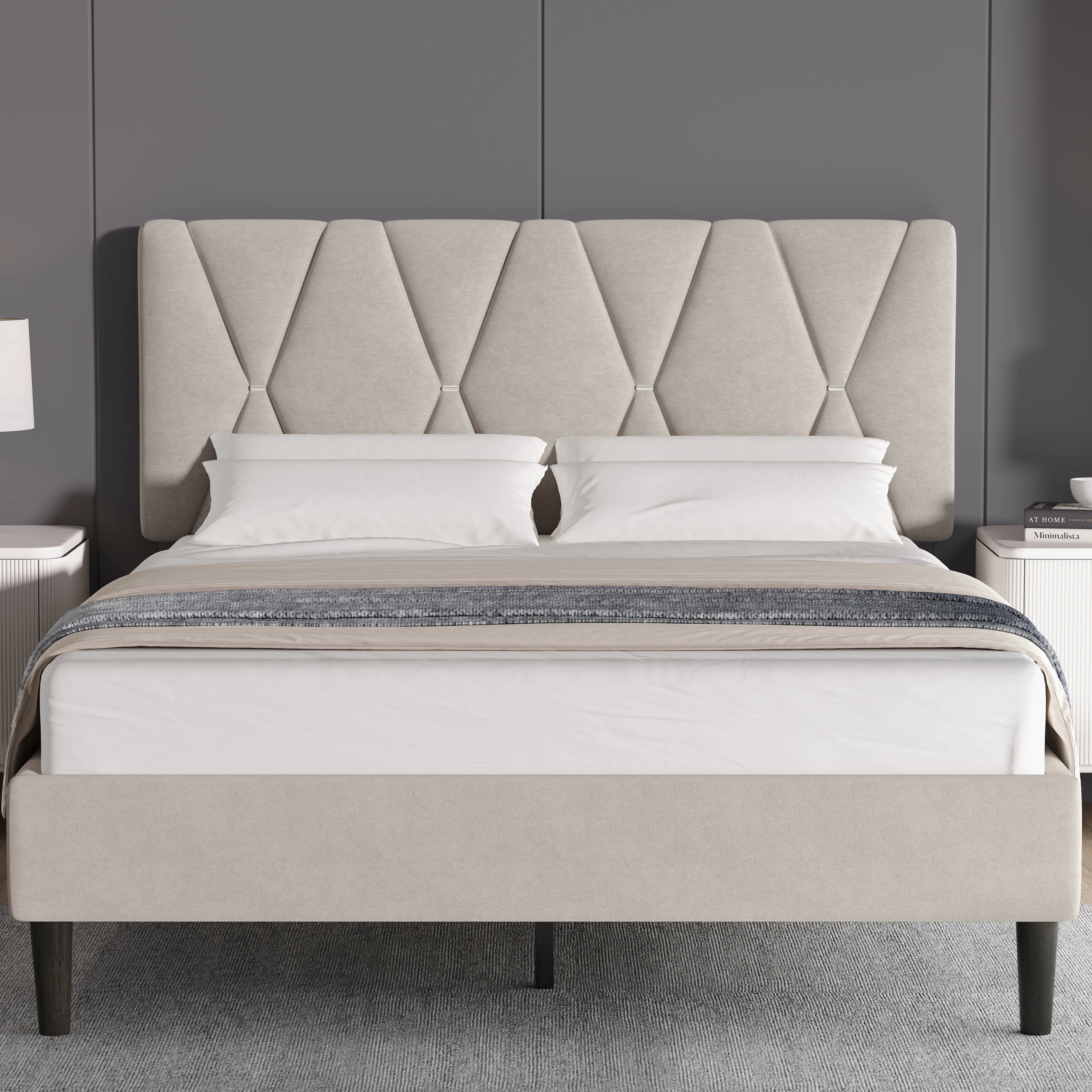 Velvet Double Bed Frame with Headboard Upholstered King Size Bed Frame