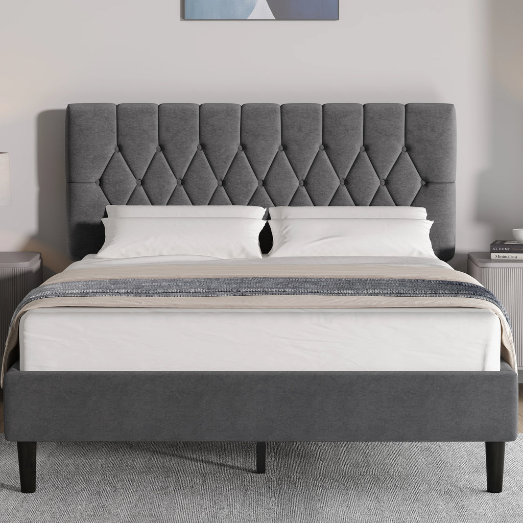 Velvet Bed Frame Double & King Size with Adjustable Headboard