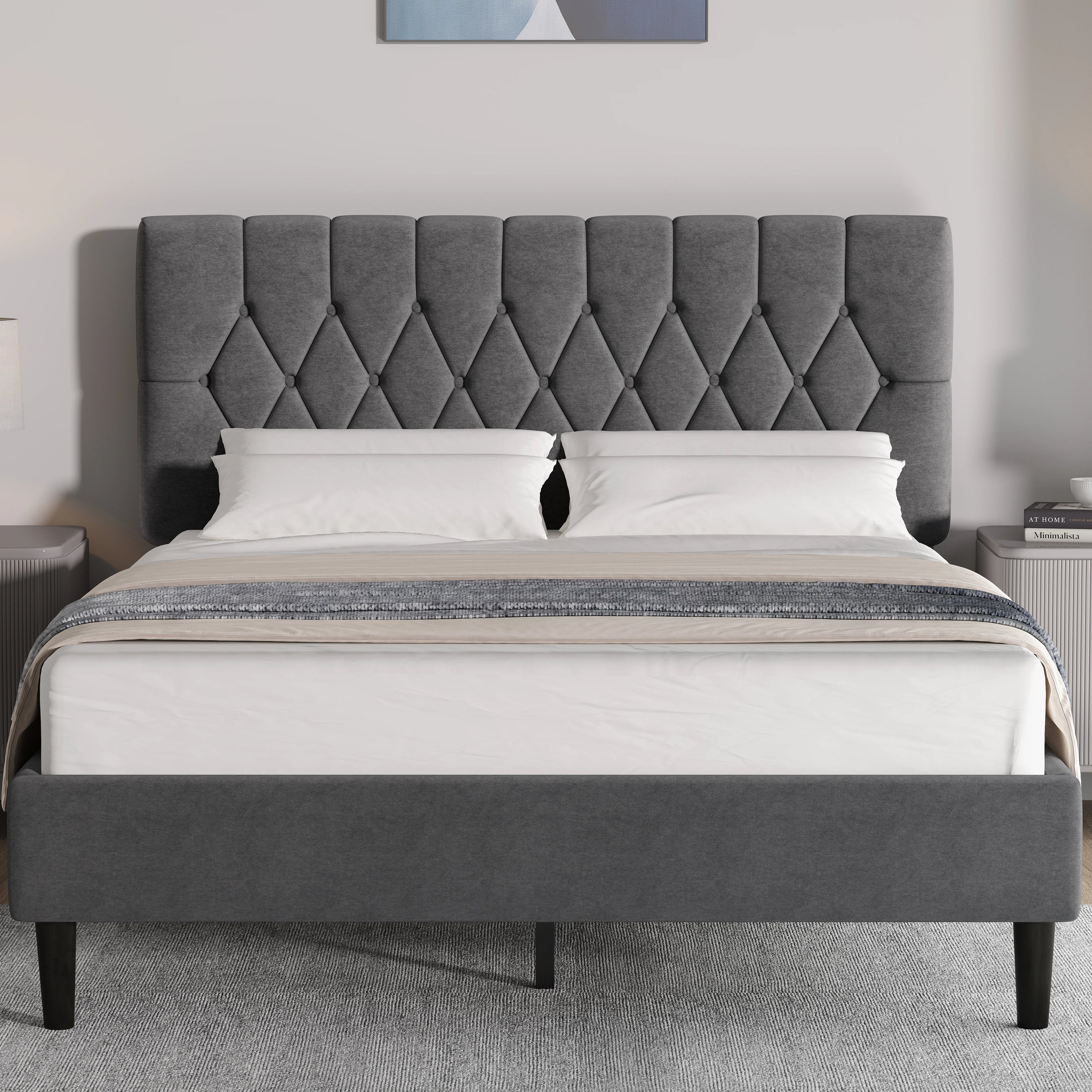Velvet Bed Frame Double & King Size with Adjustable Headboard