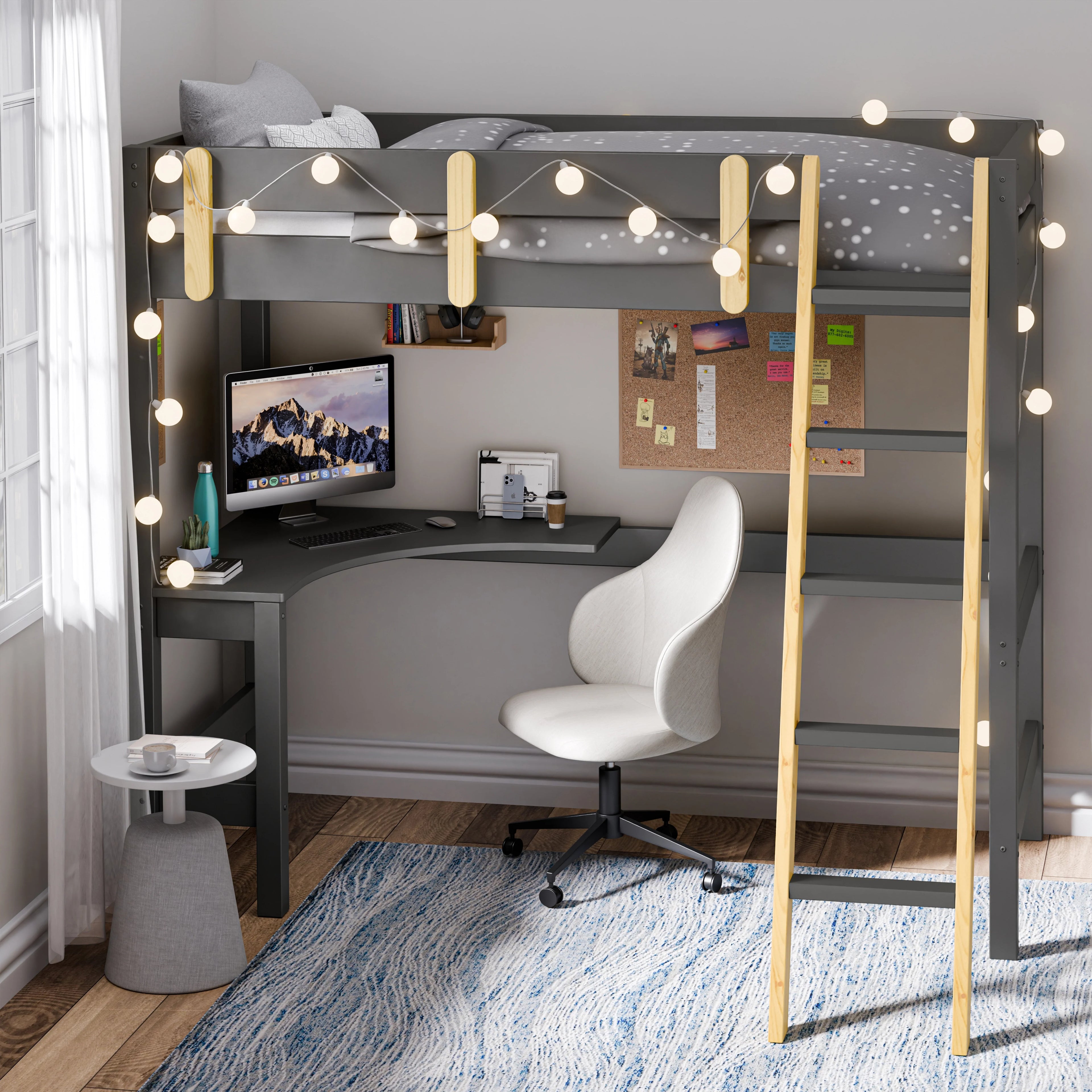 Bunk Bed With Desk - High Sleeper Loft Bed Frame For Kids