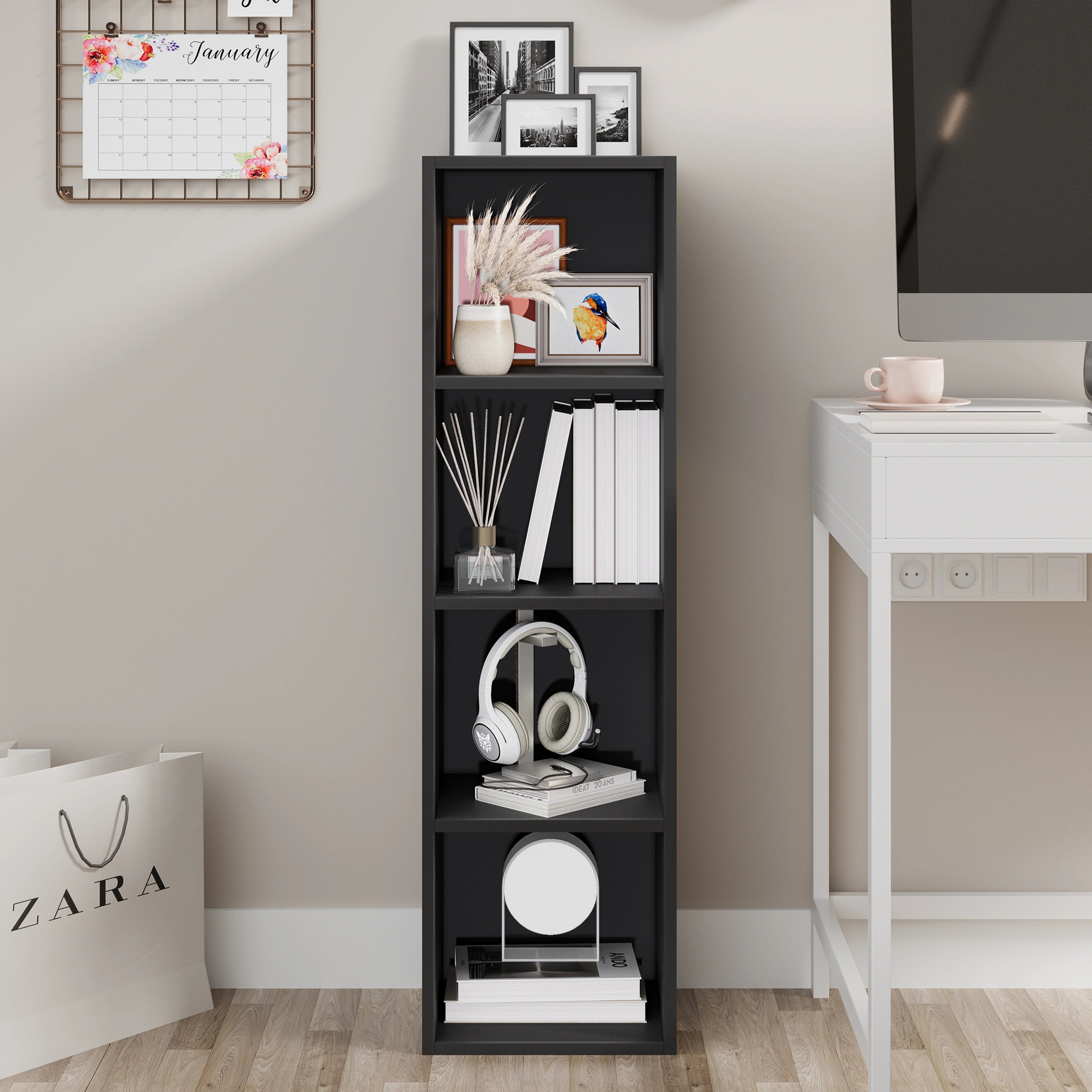 Bookcase Cube Storage Unit - Tall Narrow Bookshelf